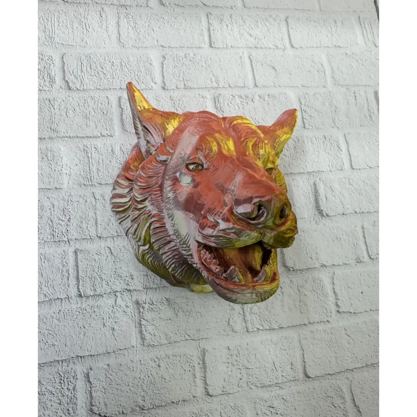 Dekoratif Altın Gold Kurt Duvar Heykeli Asılabilir Hediyelik 25x19 cm