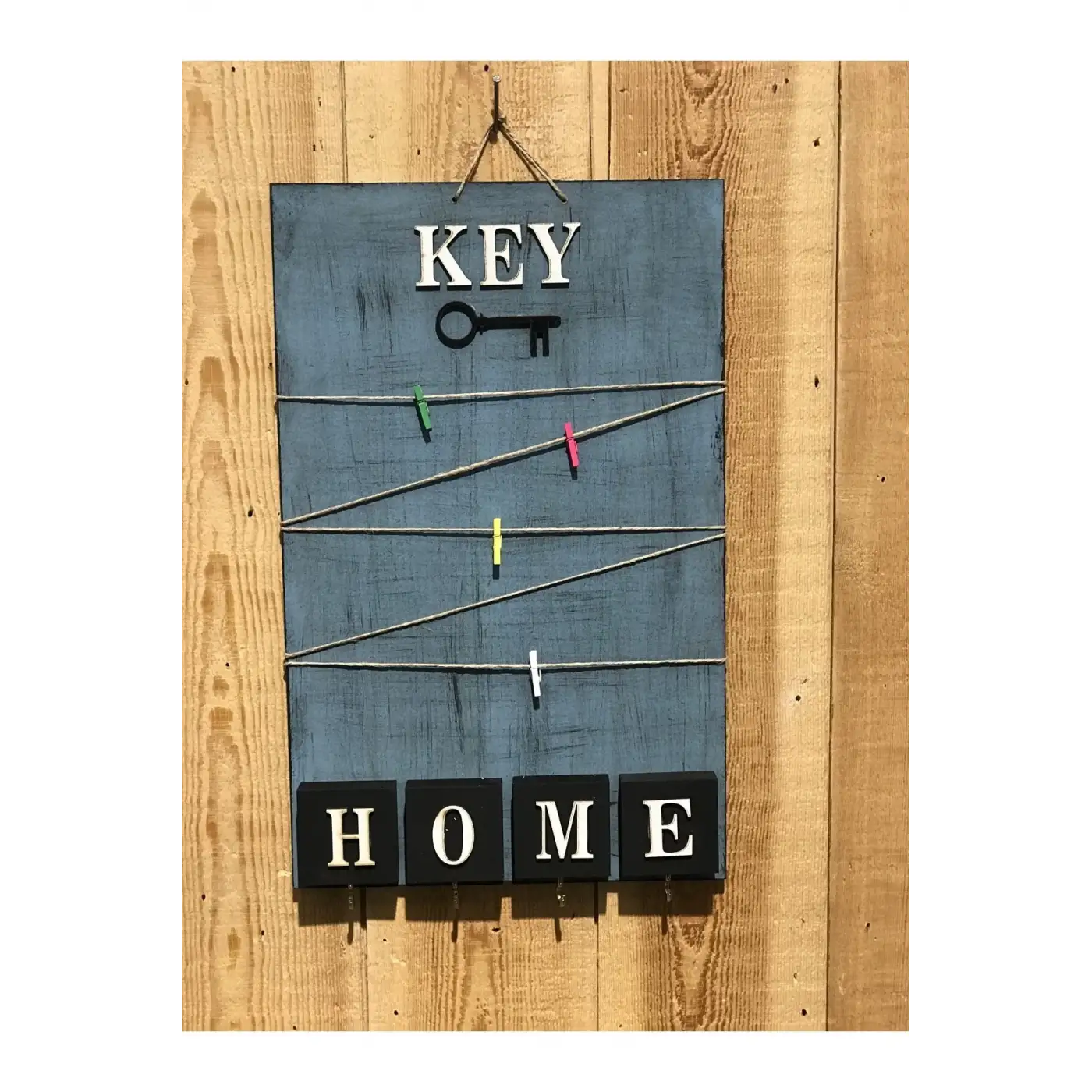 Dekoratif Home Keys Ahşap Resimlik ve Notluk (Saks Mavisi)