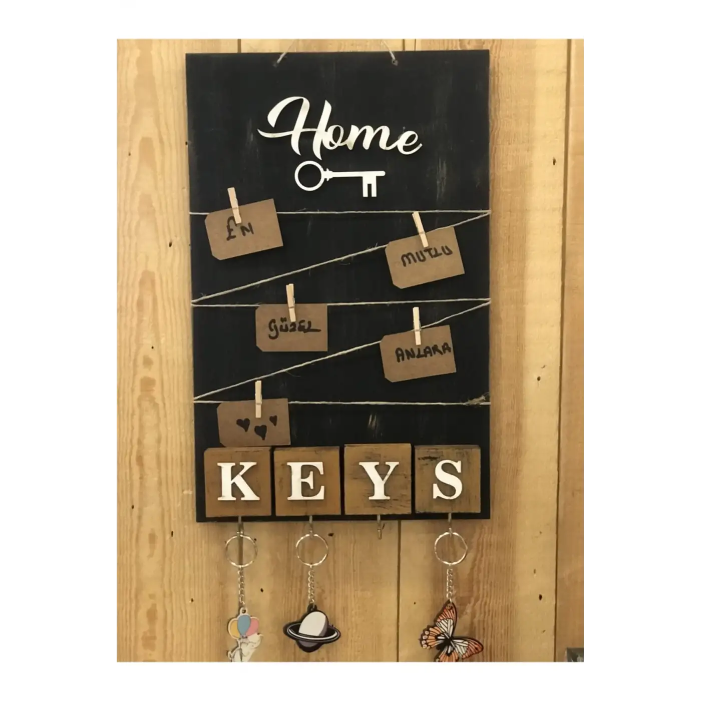 Dekoratif Home Keys Ahşap Resimlik ve Notluk (Kahverengi)