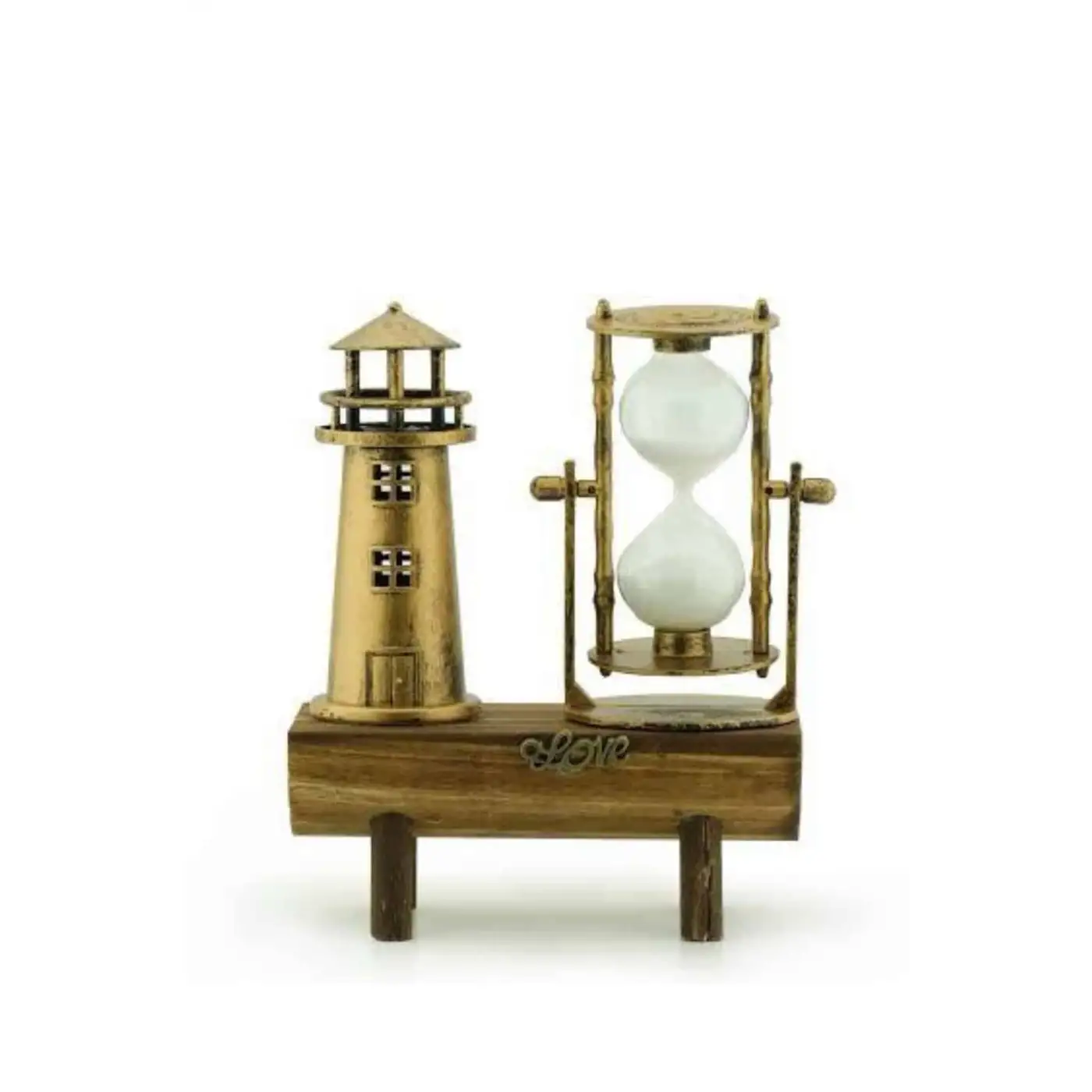 Deniz Feneri Kum Saati Ahşap Görünümlü Vintage Tarz Biblo