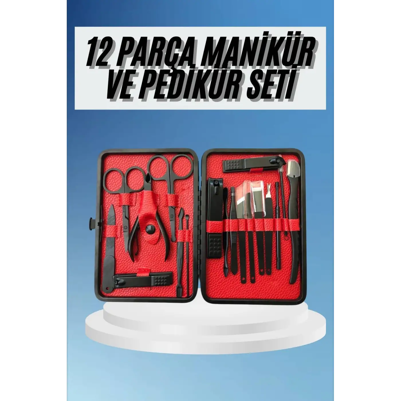 Deri Çantalı Siyah Paslanmaz Çelik 17 Parça Manikür Pedikür Seti