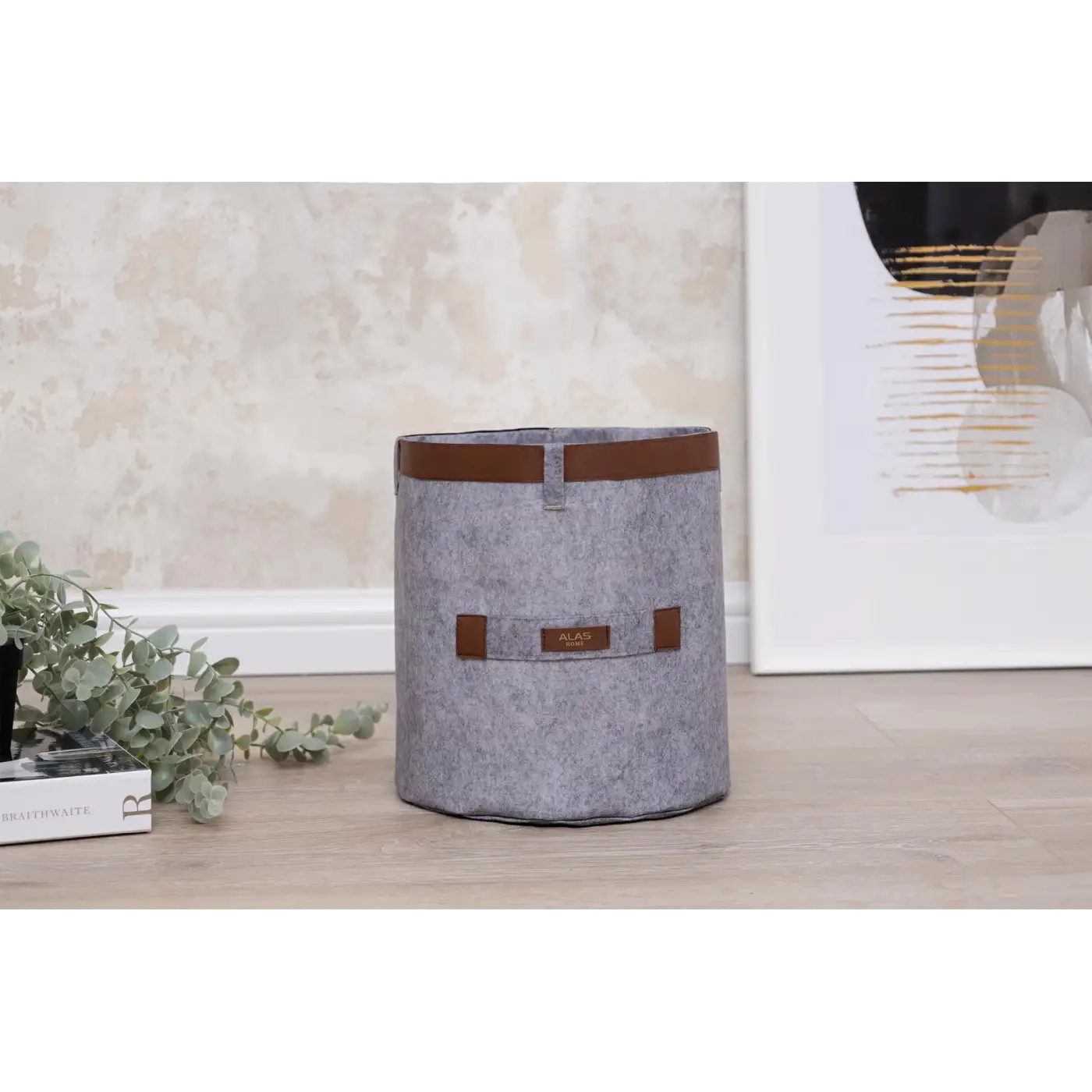 Deri Şeritli Yuvarlak Çok Amaçlı Düzenleyici Organizer Kutu Keçe Sepet (maxi) 03815