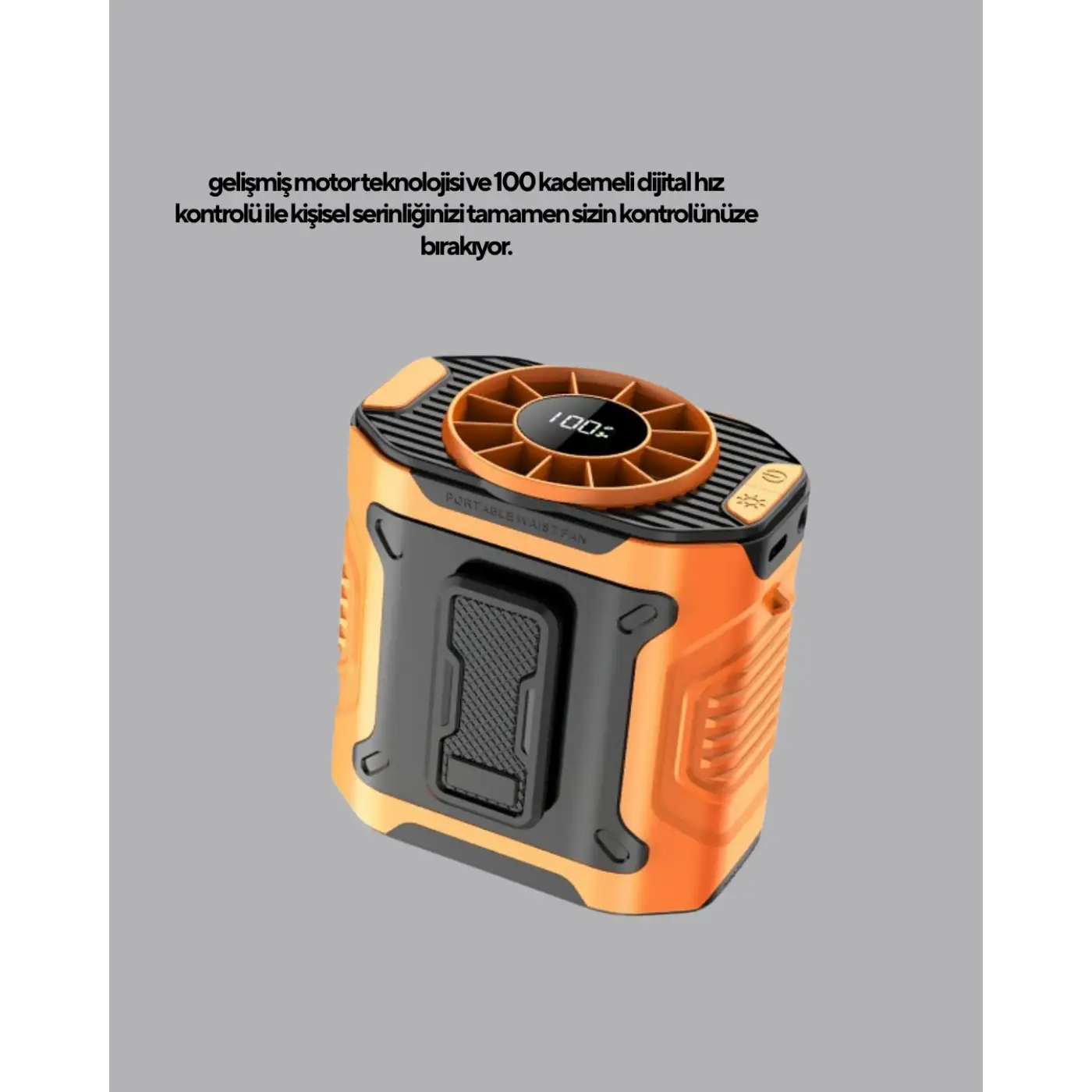 Dijital Ekranlı Turbo Mini Fan – 3 Kademeli Hız, Sessiz Çalışma ve Type-C Şarj