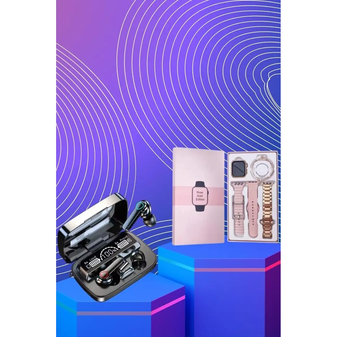 Dijital Göstergeli Powerbank Bluetooth Kulaklık ve Yeni Nesil Amoled Ekran Akıllı Saat