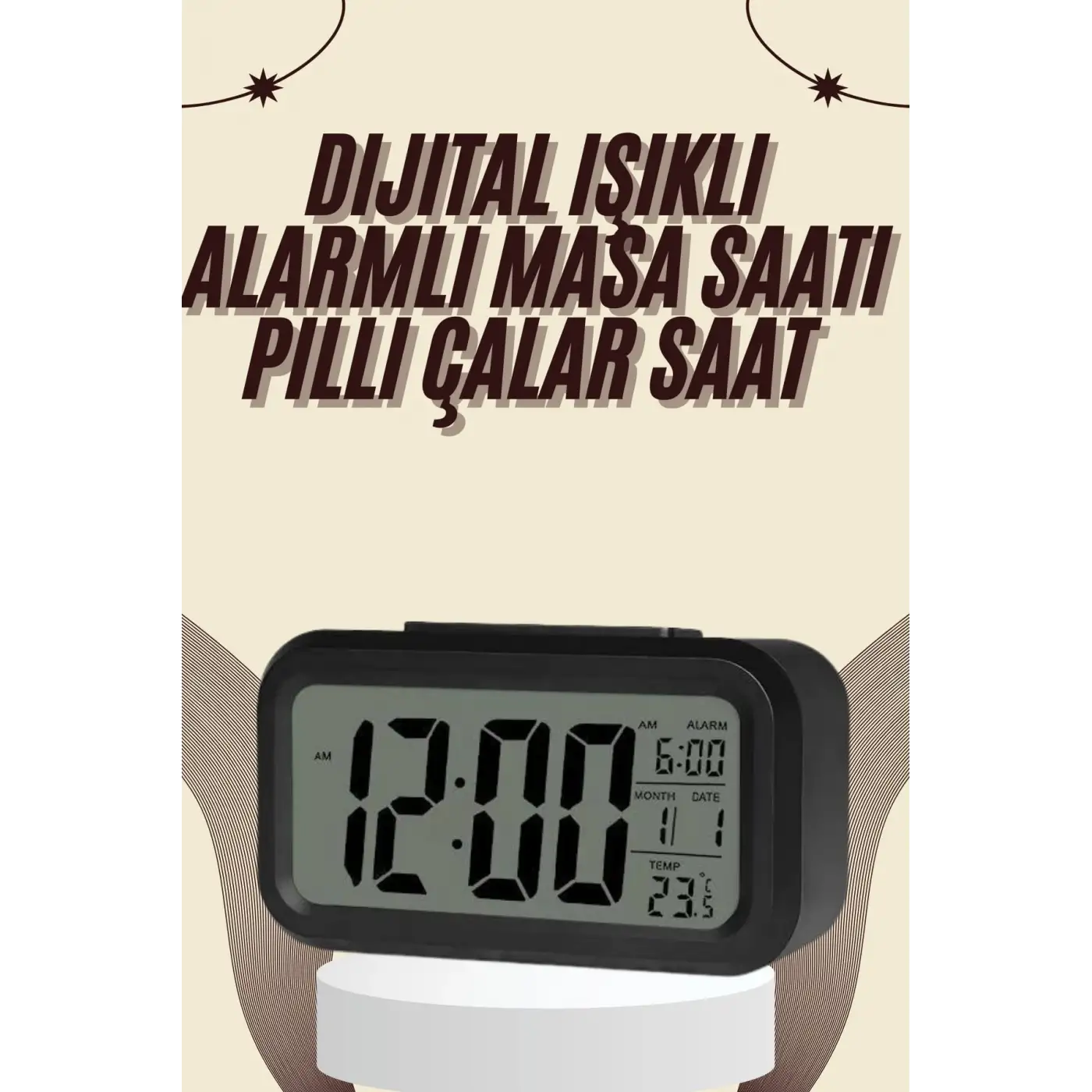 Dijital Masa Saati Termometreli Takvim Çalar Saat Led Ekran Pilli