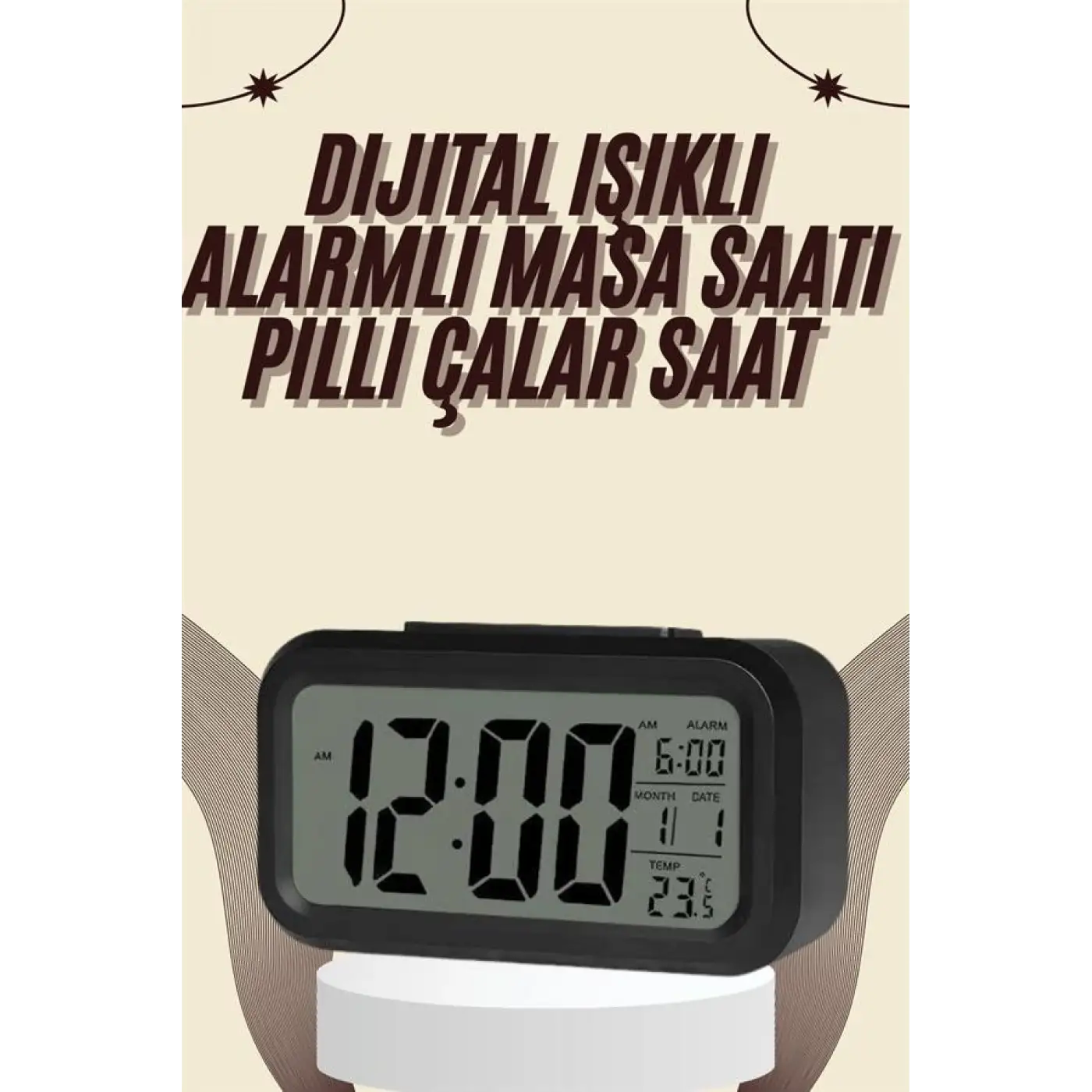 Dijital Masa Saati Termometreli Takvim Çalar Saat Led Ekran Pilli