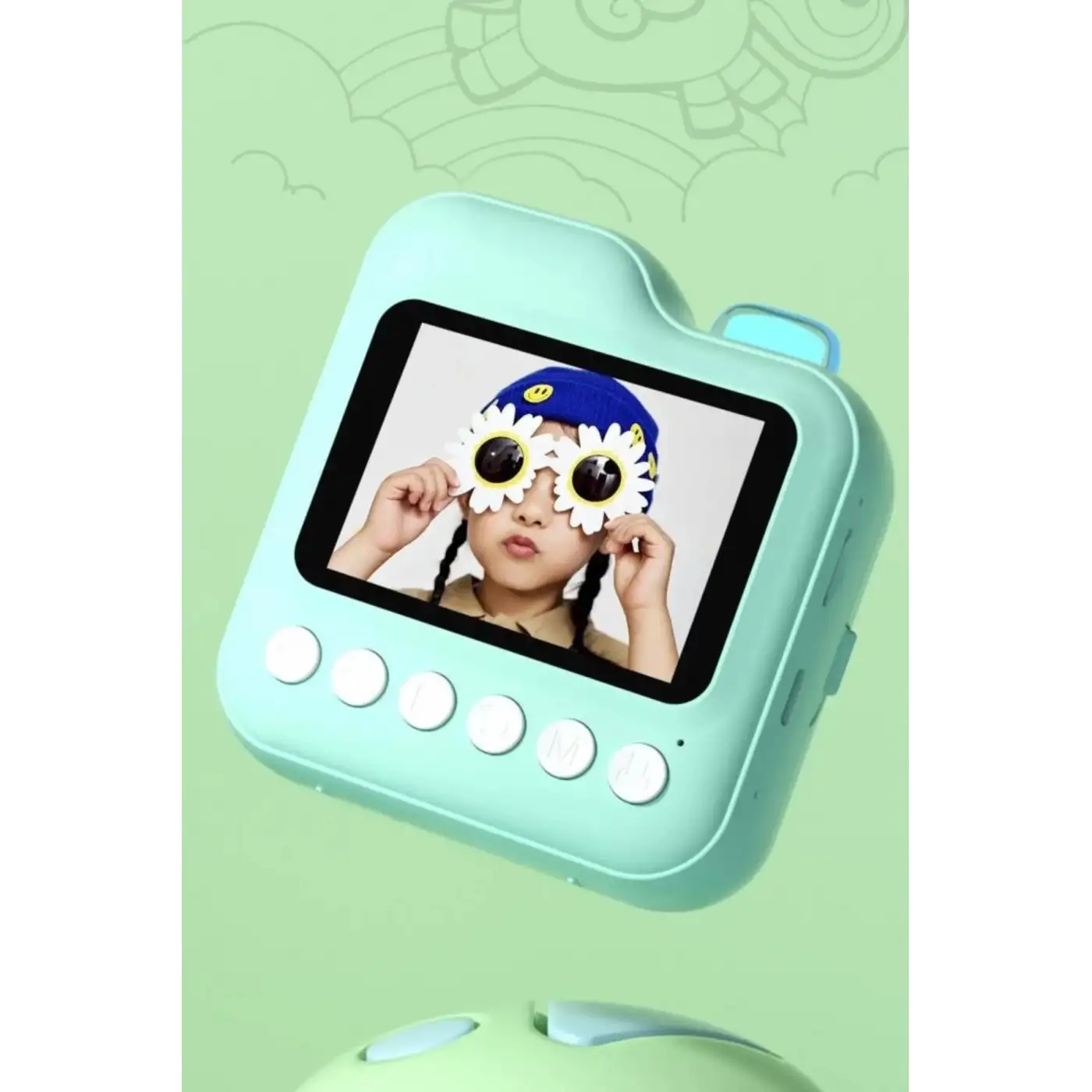 Dijital Video Kayıt Fotoğraf Çocuk Kamerası Anlık Termal Resim Kağıt Baskılı Mavi