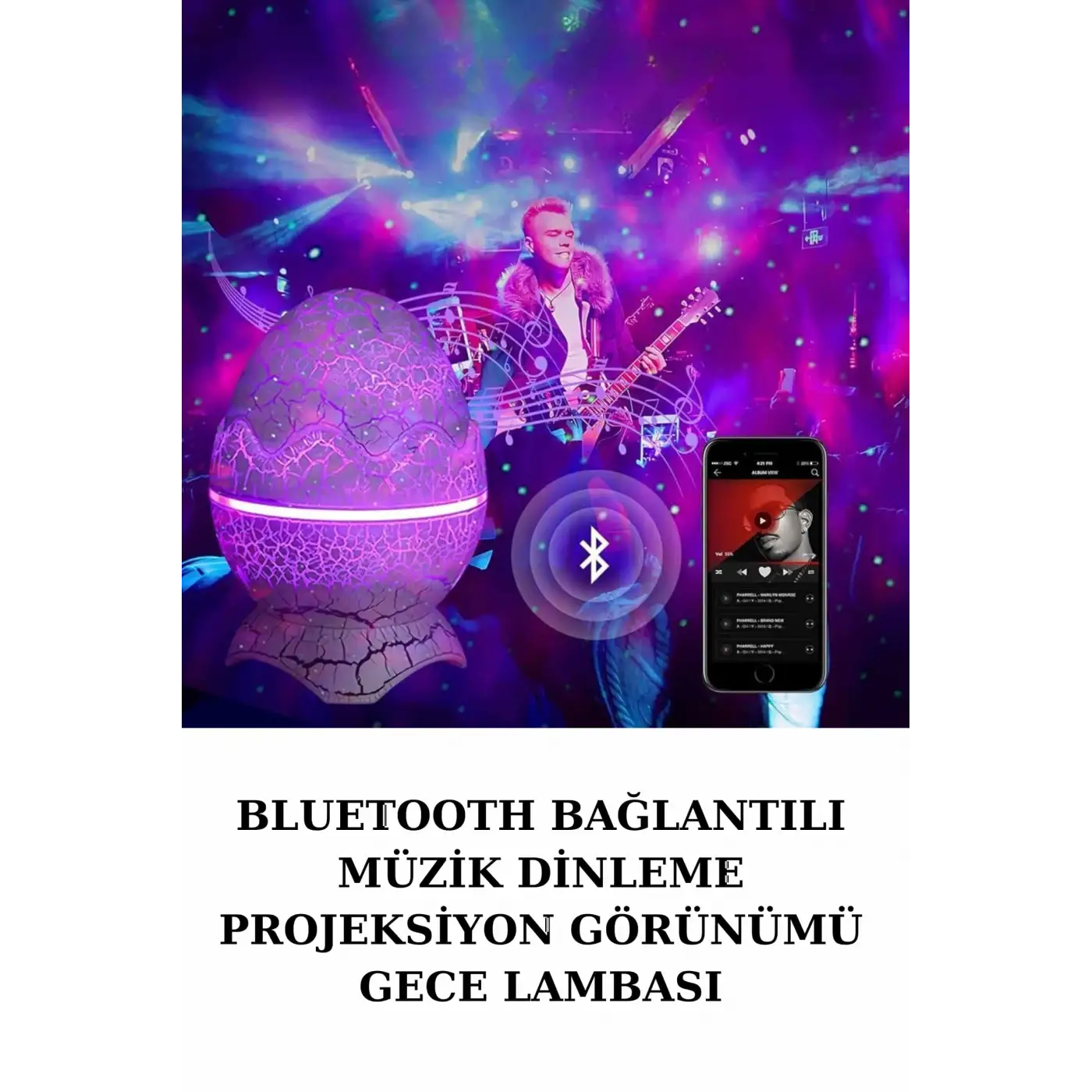 Dinozor Speaker Renk Değiştirme Projeksiyon Modu Bluetooth Hoparlör Gece Lambası