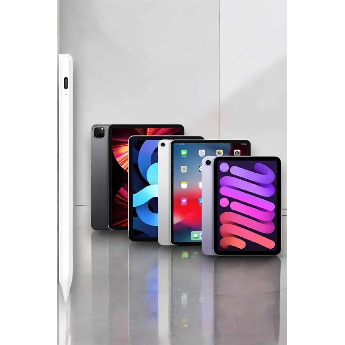 Dokunmatik Kalem Beyaz Şarjlı Yedek Uçlu Android ve İOS Uyumlu