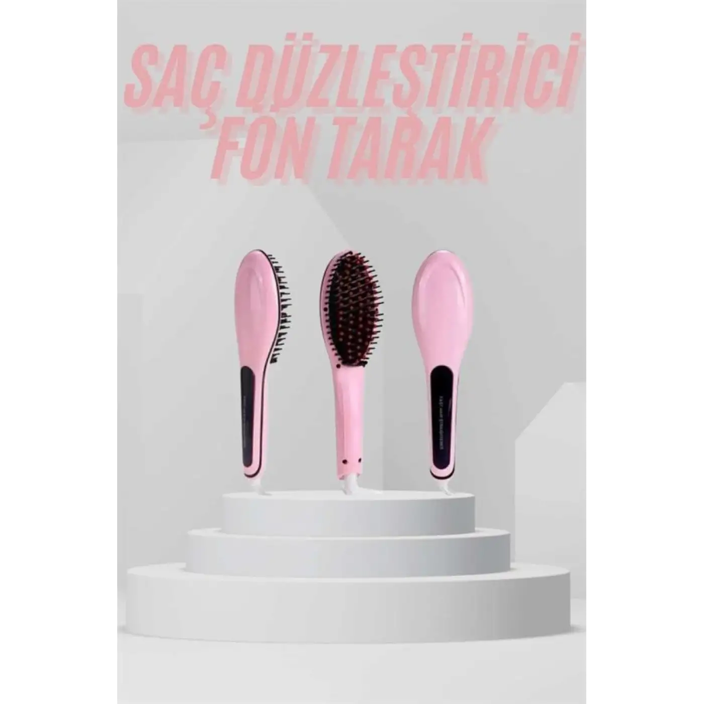 Elektrikli Saç Düzleştirici Tarak Saç Düzleştirici Fırça Sıkı Dişli Pembe