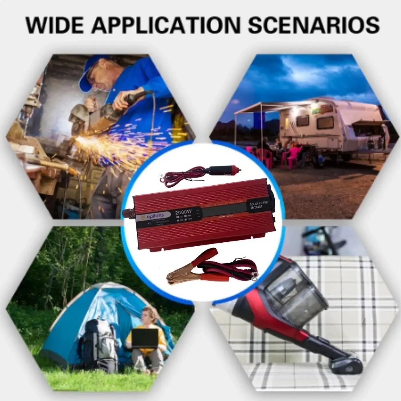 Epilons 12v 2000w Modifiye Sınus İnvertör 220v Dij Göstergeli Taşınabilir Güç Kaynağı