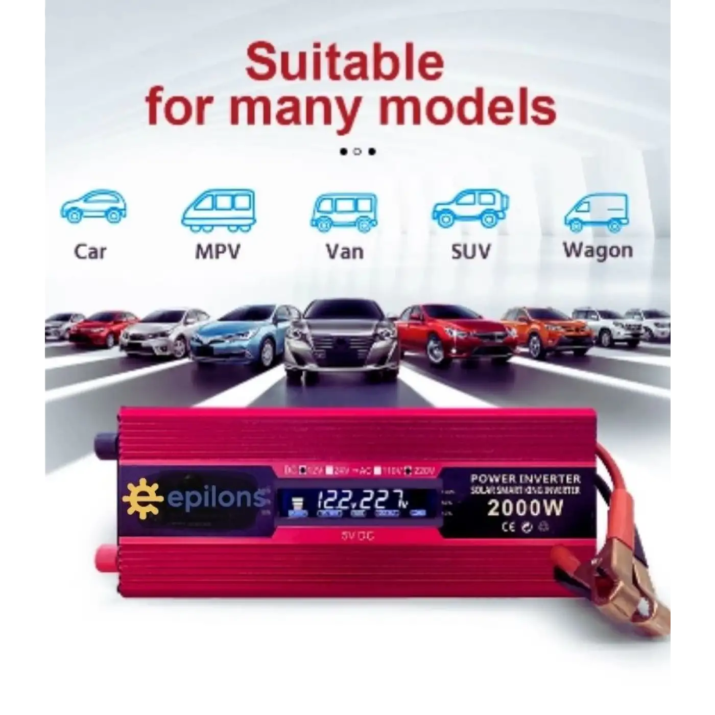 Epilons 12v 2000w Modifiye Sınus İnvertör 220v Dij Göstergeli Taşınabilir Güç Kaynağı