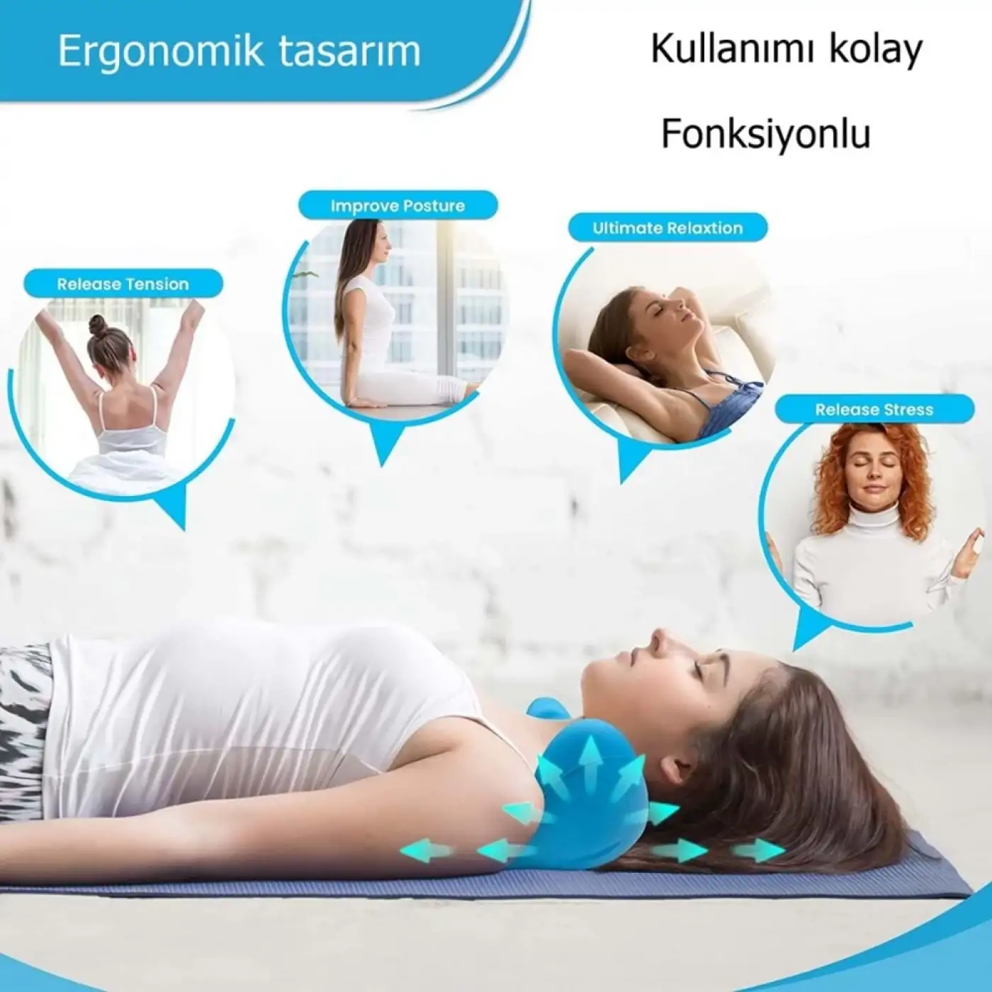 Ergonomik Boyun Masaj Yastığı – Servikal Traksiyon Destekli, Omurilik Ortopedik Yastık