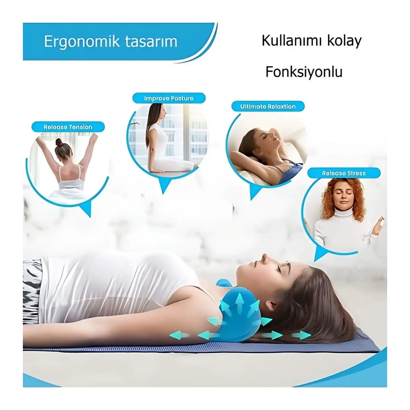 Ergonomik Boyun Masaj Yastığı – Servikal Traksiyon Destekli, Omurilik Ortopedik Yastık