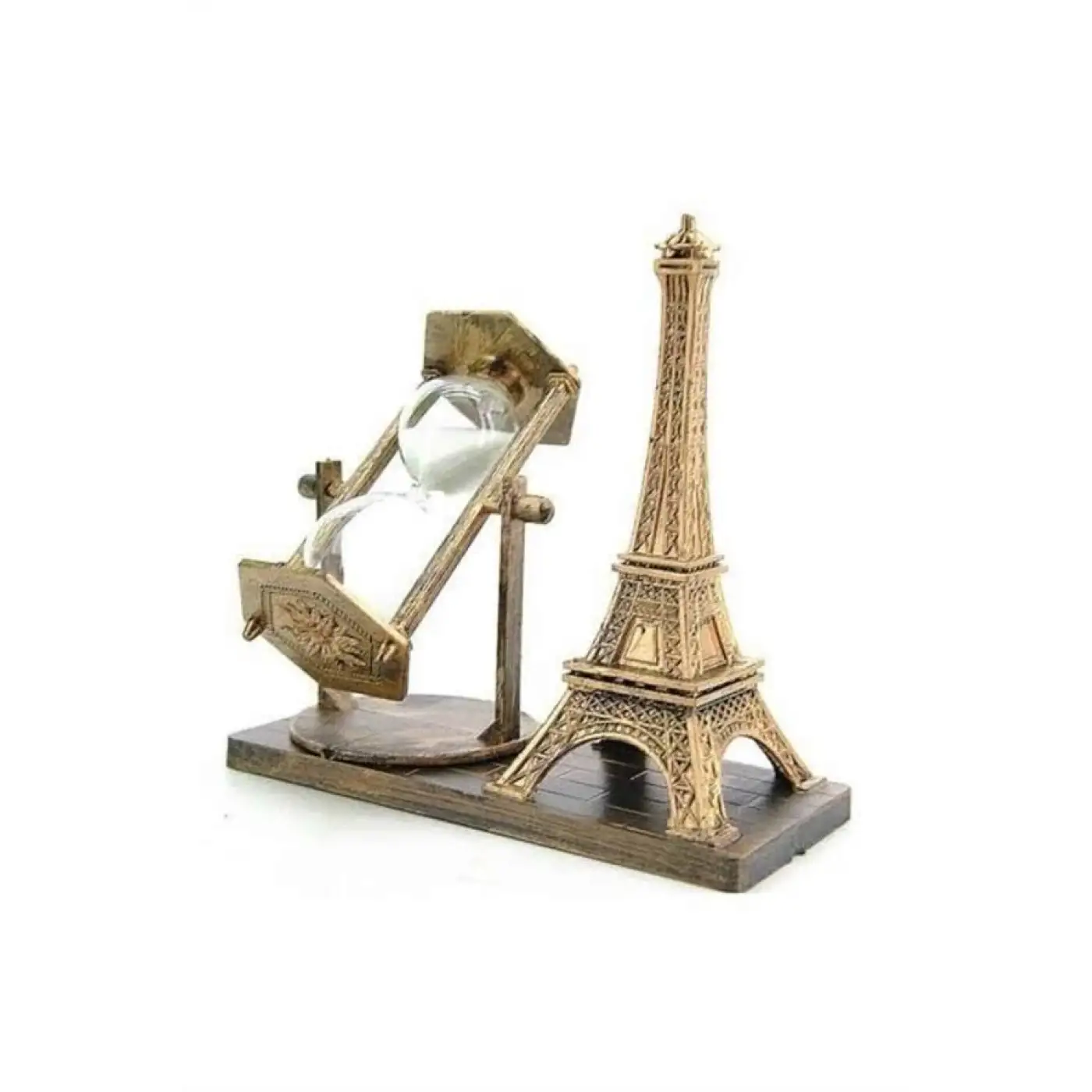 Eyfel Kulesi Tasarımlı Kum Saati Kristalleştirilmiş Kum Saati Dekoratif Ahşap Görünümlü