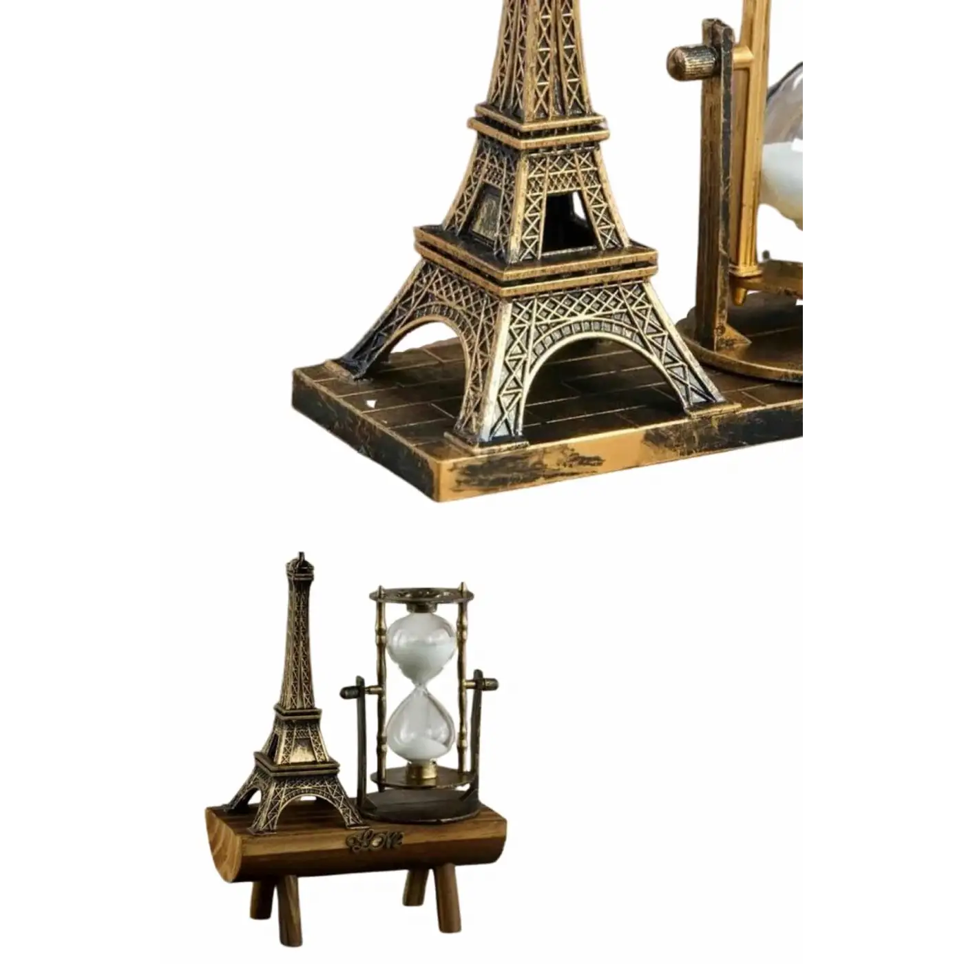 Eyfel Kulesi Tasarımlı Kum Saati Kristalleştirilmiş Kum Saati Dekoratif Ahşap Görünümlü