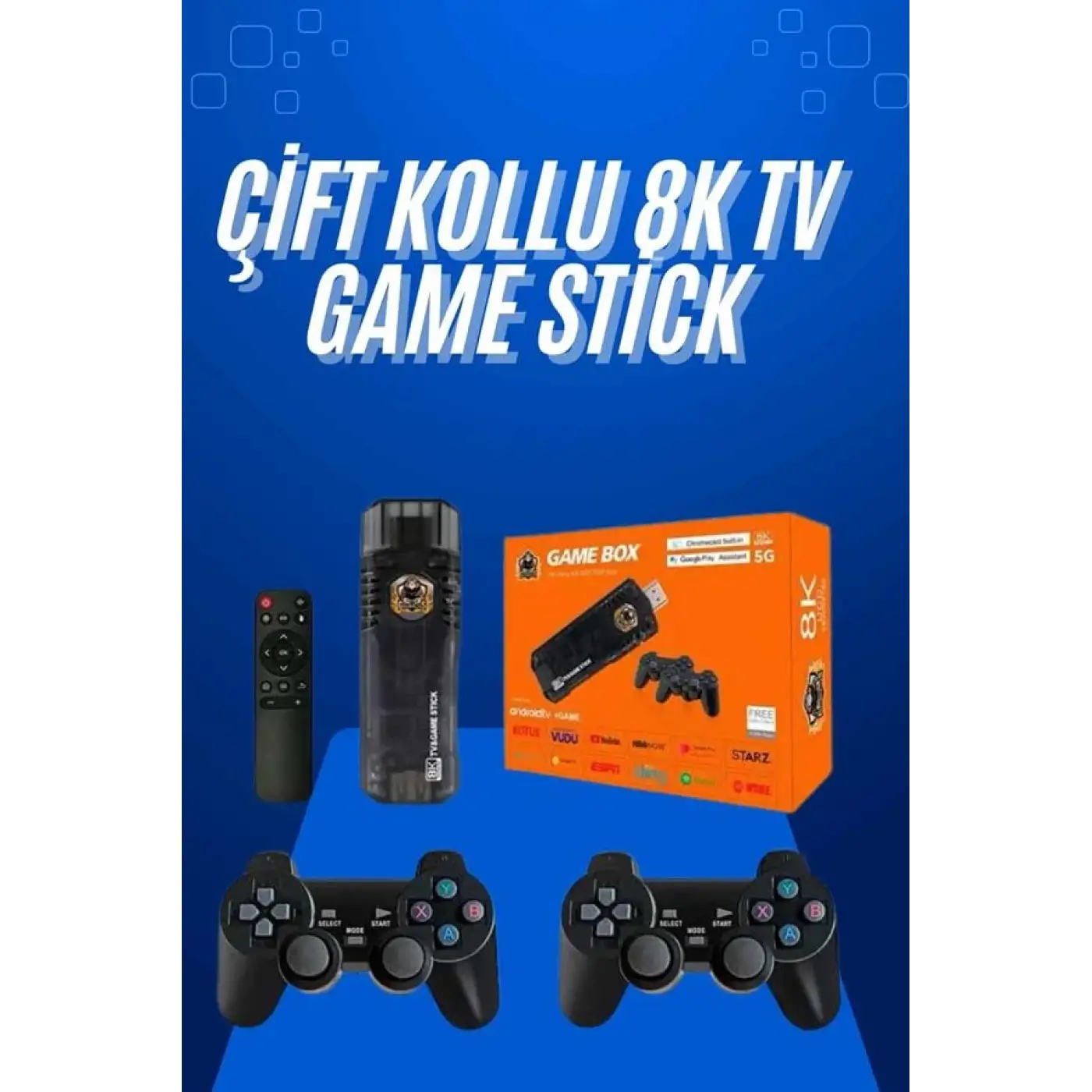 Game Stick Çift Oyun Konsolu Smart TV Game Box 8k Ultra HD 64 Gb