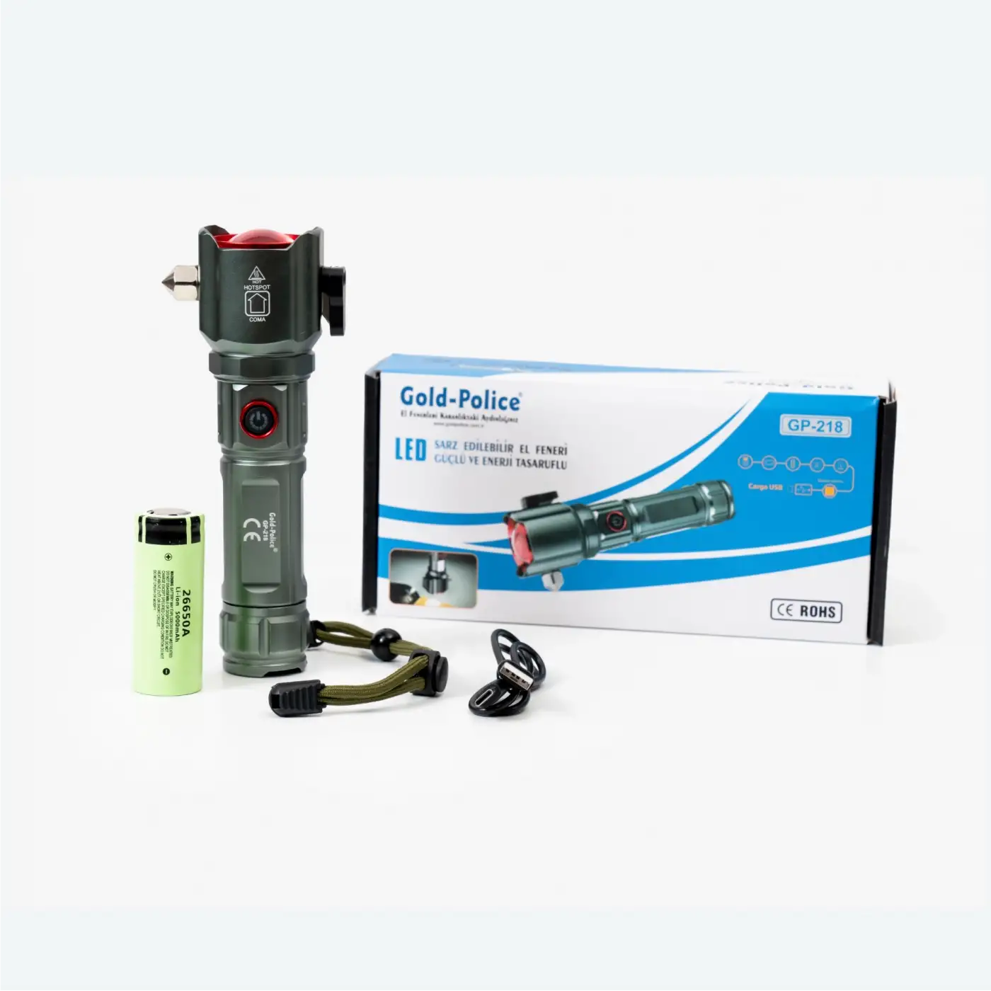 Gold Police Gp-218 Acil Durum El Feneri Güçlü Tg Led 3000 Lümen