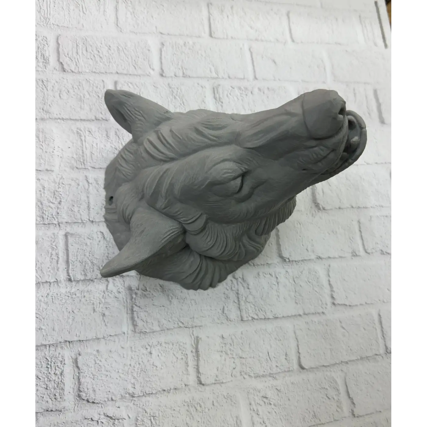 Gri Kurt Duvar Dekoru Asılabilir Dekoratif Heykel Tasarım