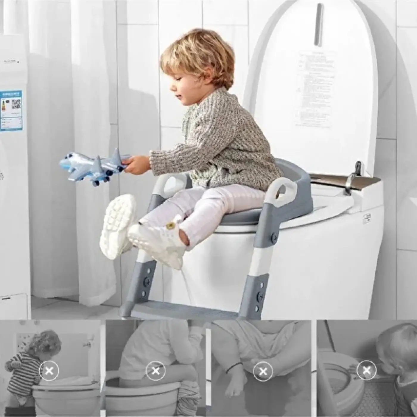 Gri Merdivenli Çocuk Klozet Tuvalet Eğitimi Atı