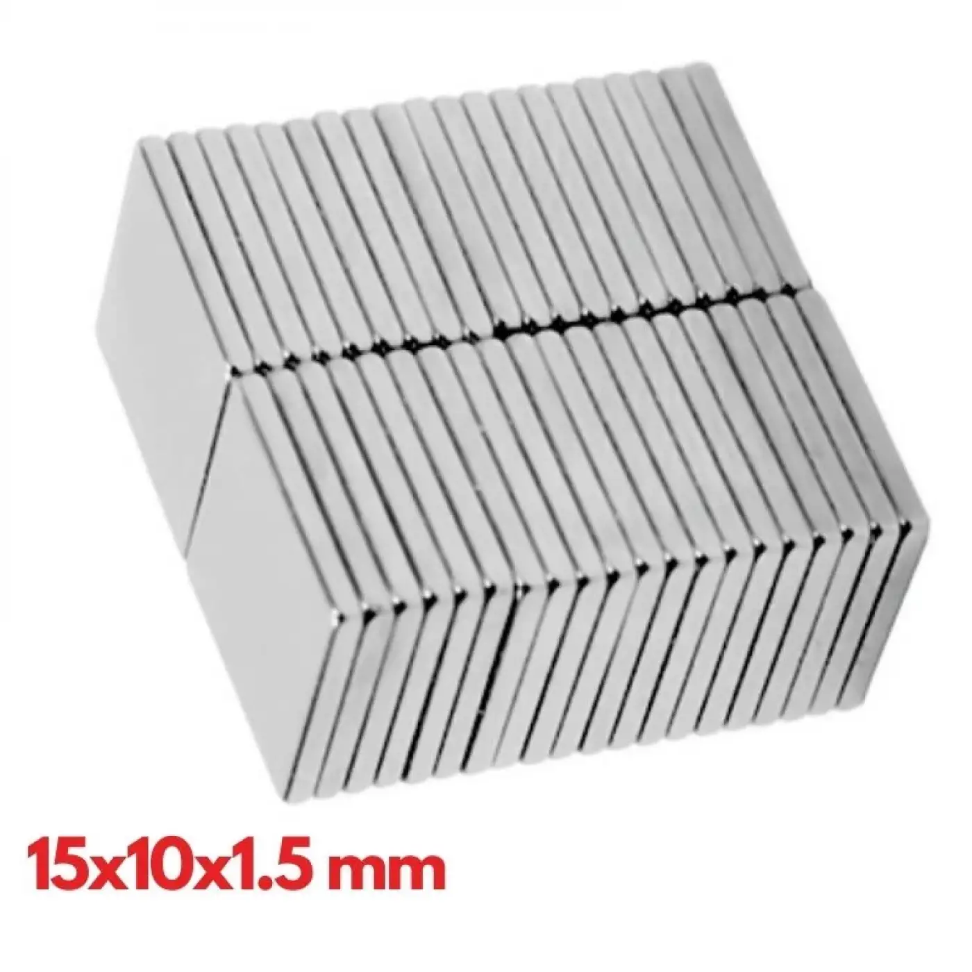 100 Adet 15x10x1.5 mm Köşeli Neodyum Mıknatıs N35 Magnet Dayanıklı Nikel Kaplama
