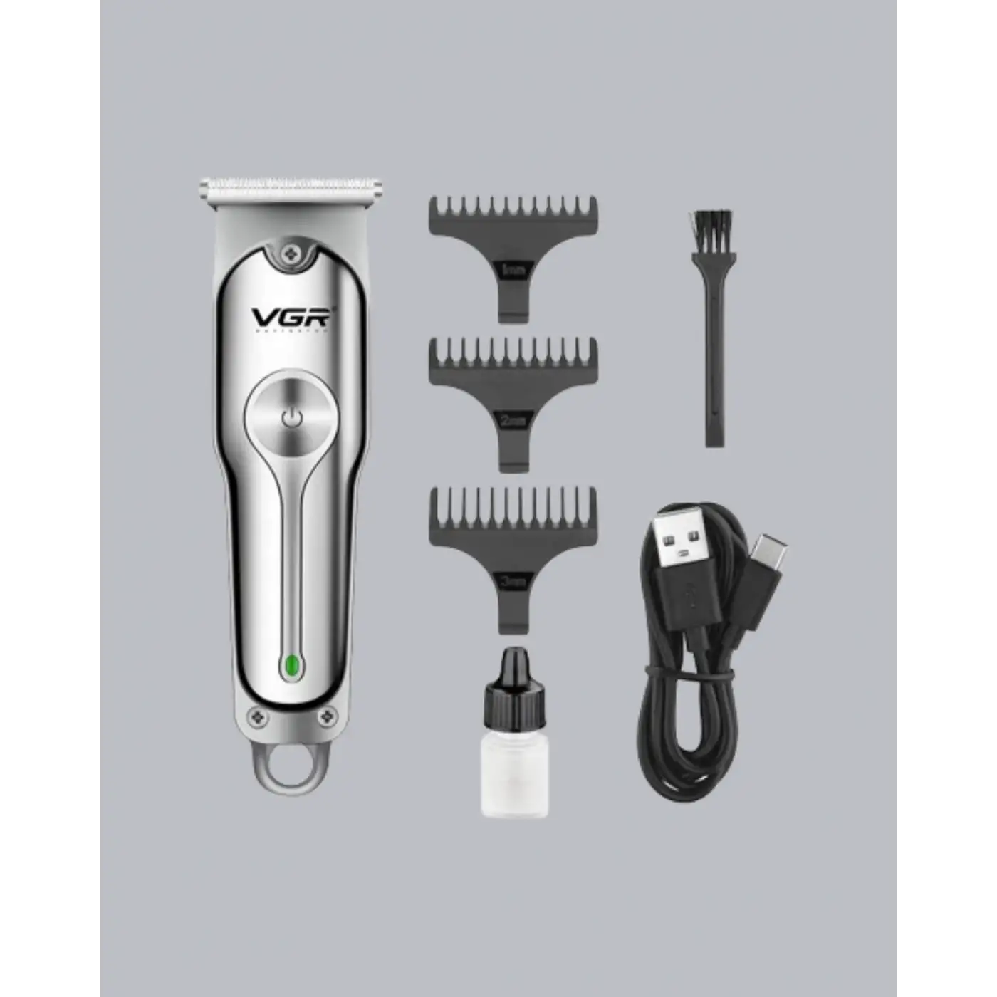 Gümüş Desenli Şarjlı Tıraş Makinesi – 120 Dakika Çalışma Süresi, 3 Başlıklı