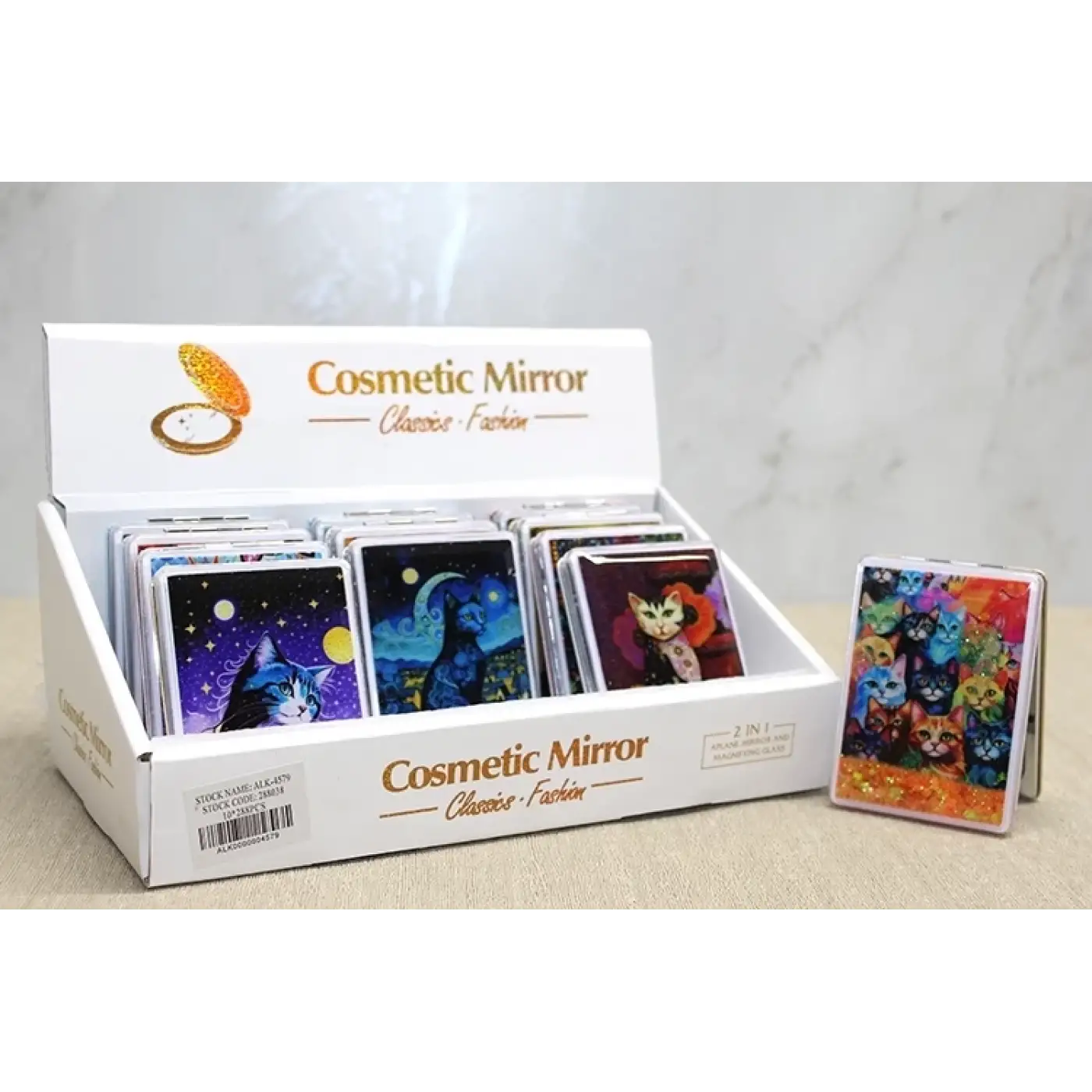 Hareketli Sulu Detaylı Kedi Figürlü El Aynası Alk4579