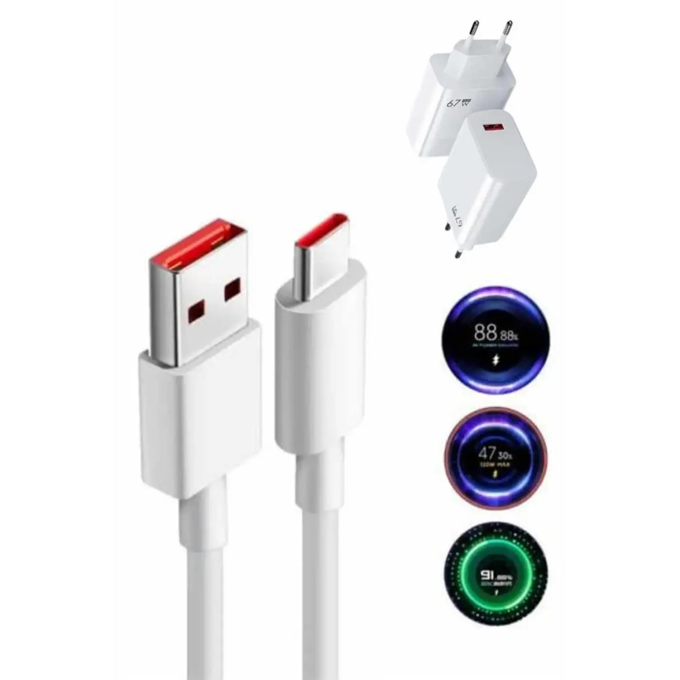 Hızlı Şarj Aleti Adaptörü Kablo Seti 67W Uzun Ömürlü Beyaz