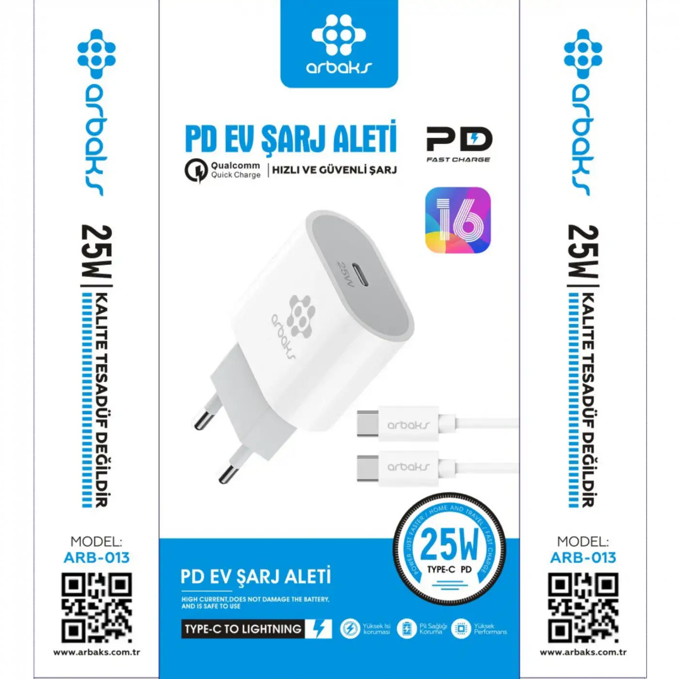 IP 16 Serisi PD 25W Şarj Aleti Arbaks ARB-013T
