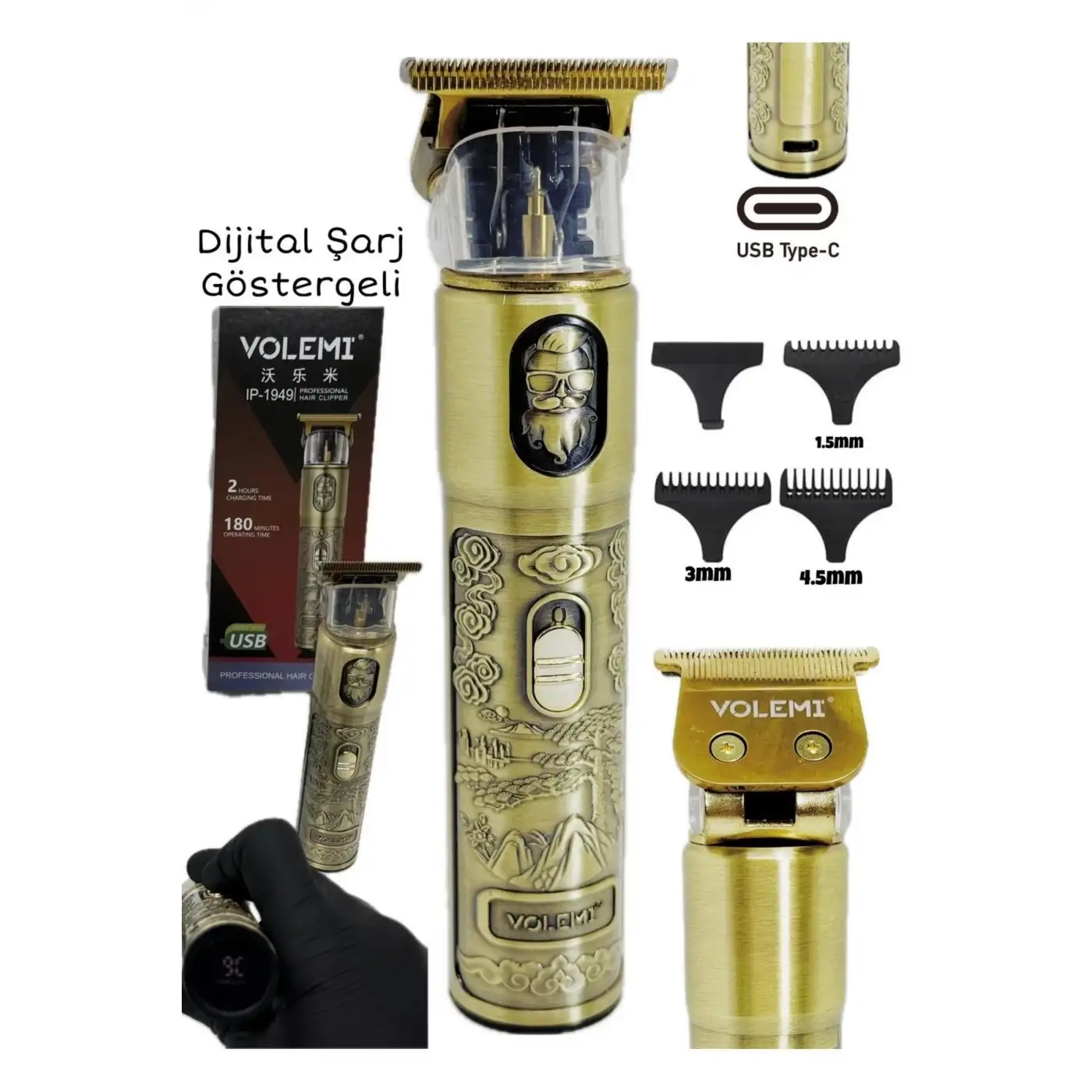 Ip-1949 Şarj Göstergeli Sakal Lazer Öncesi Vücut Ense Çizim Kişisel Bakım Aletleri Sıfıra Yakın Tıraş