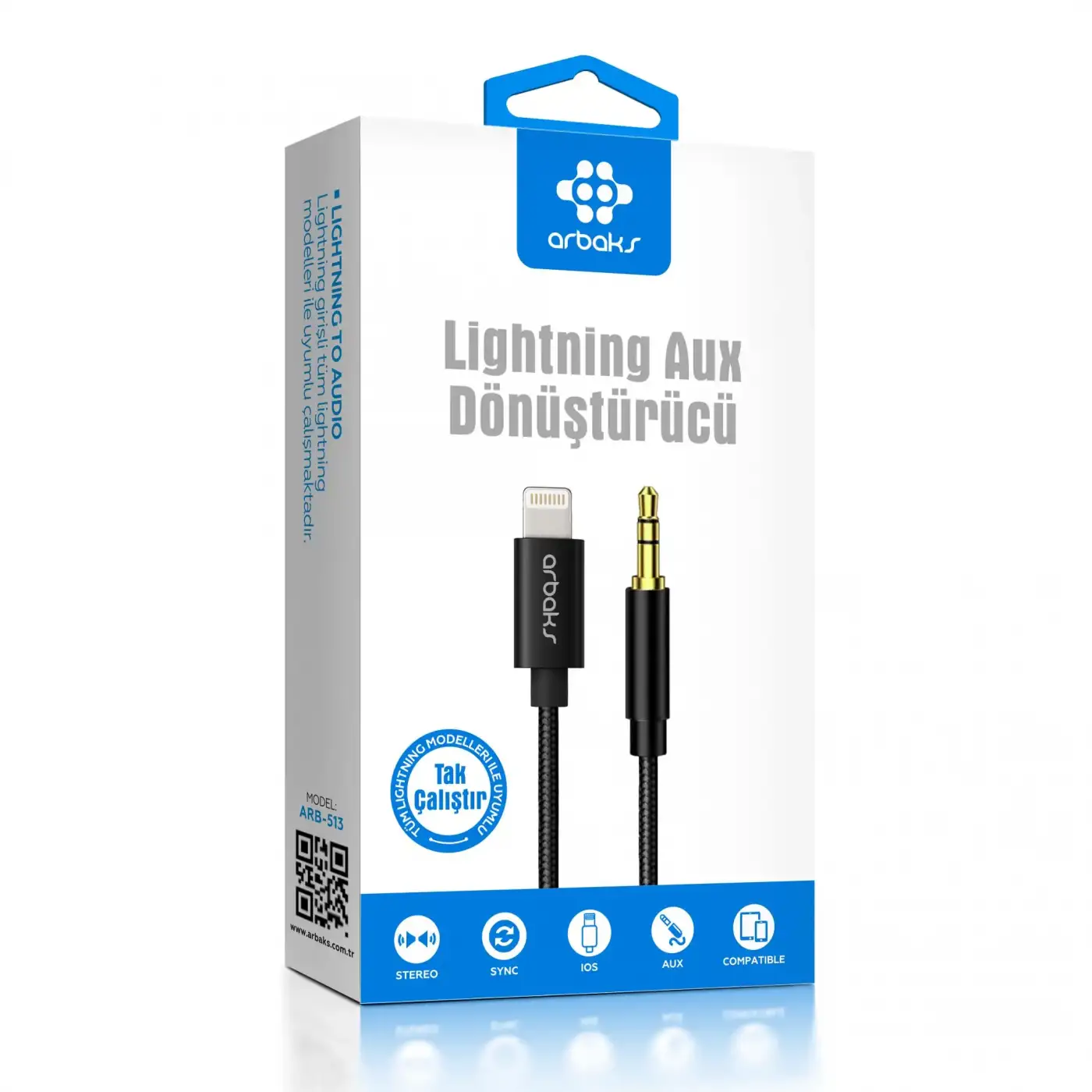 İphone Aux kablosu 1 Metre Aux Çevirici Arbkas ARB-513