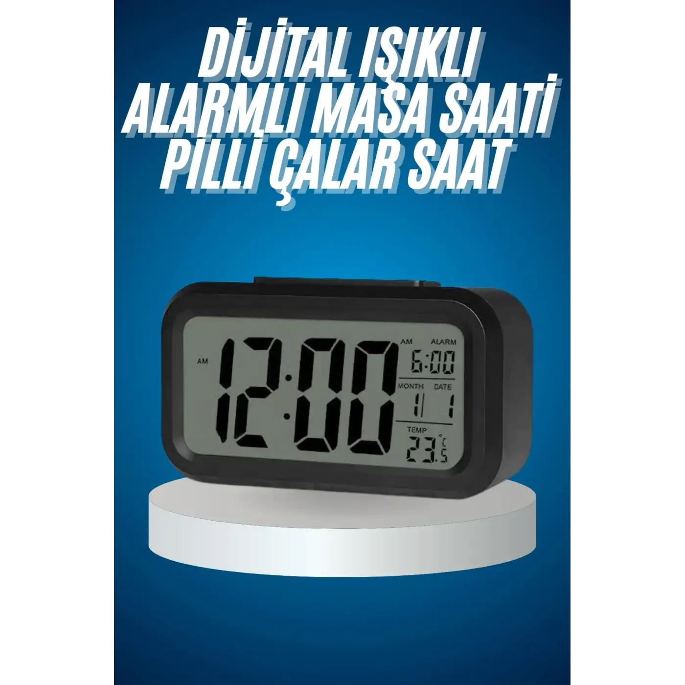 Işıklı Dereceli Masa Ofis Saati Alarmlı Termometre Takvim Çalar Saat