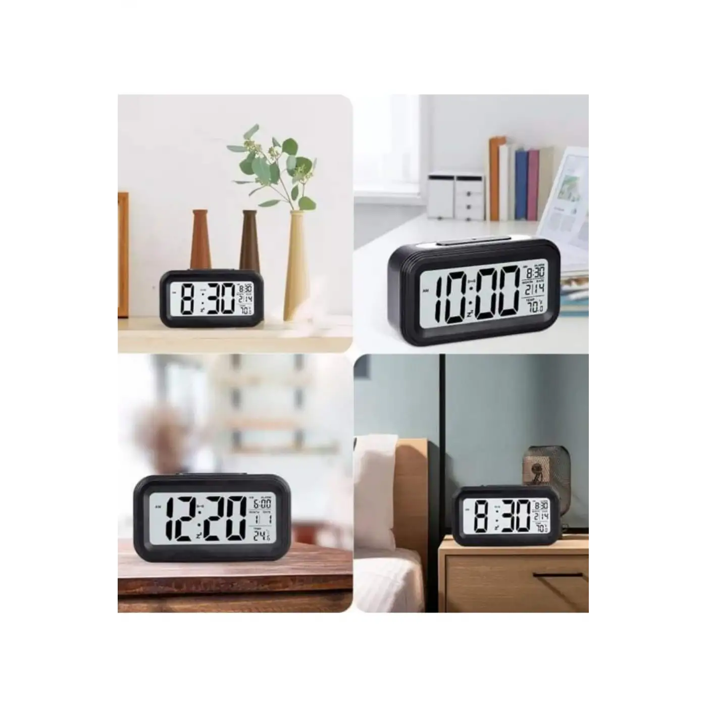 Işıklı Dereceli Masa Ofis Saati Alarmlı Termometre Takvim Çalar Saat