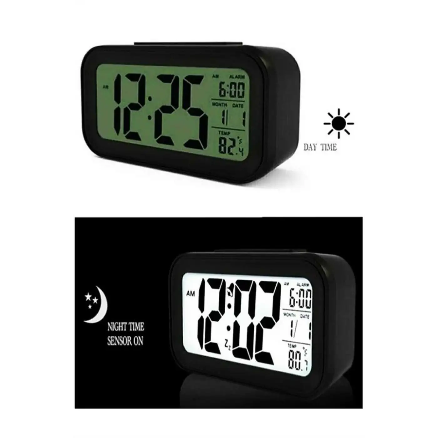 Işıklı Dereceli Masa Ofis Saati Alarmlı Termometre Takvim Çalar Saat