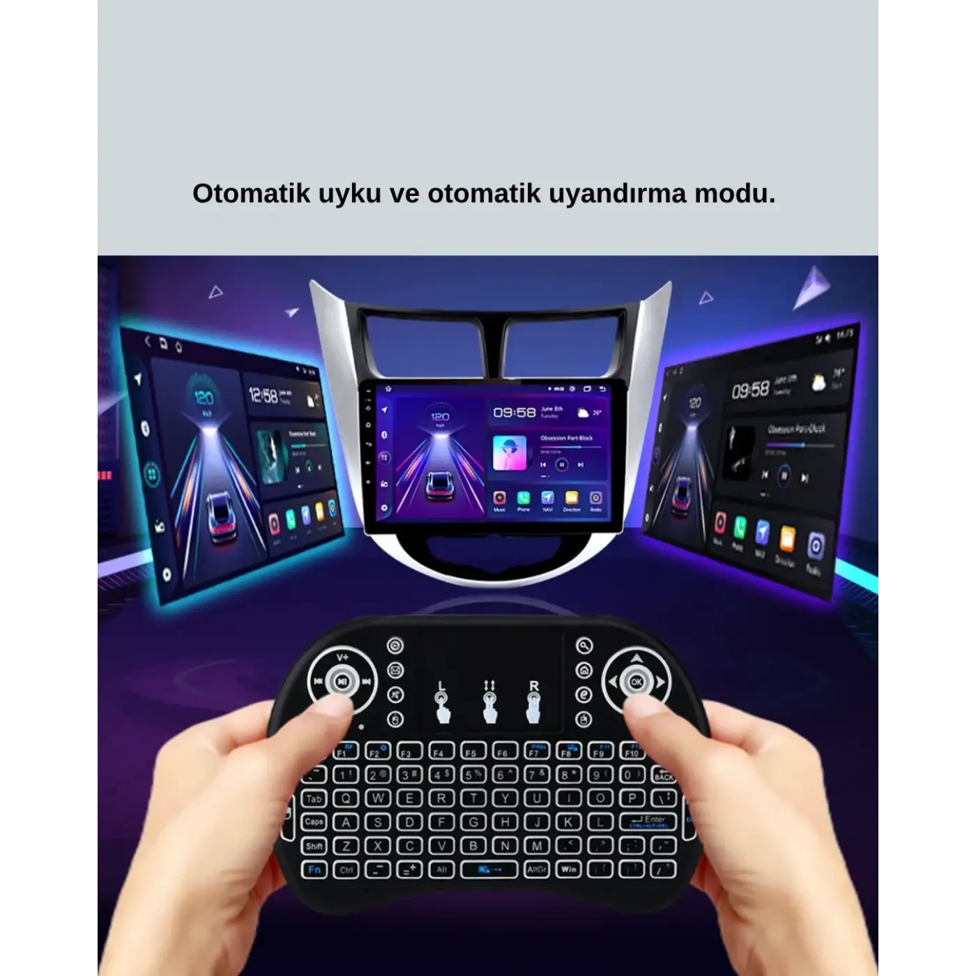 Işıklı Kablosuz Mini Klavye – 2.4 GHz, Dokunmatik Mouse Özellikli