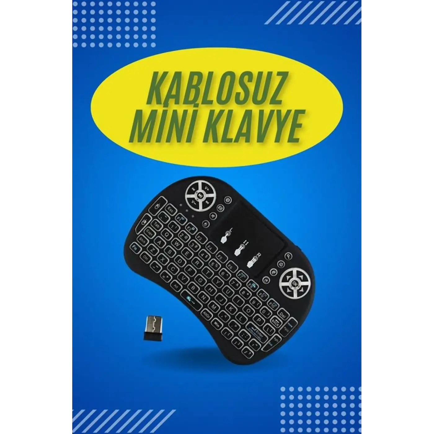 Işıklı Kablosuz Mini Klavye ve Dokunmatik Mouse Seti Türkçe Kablosuz