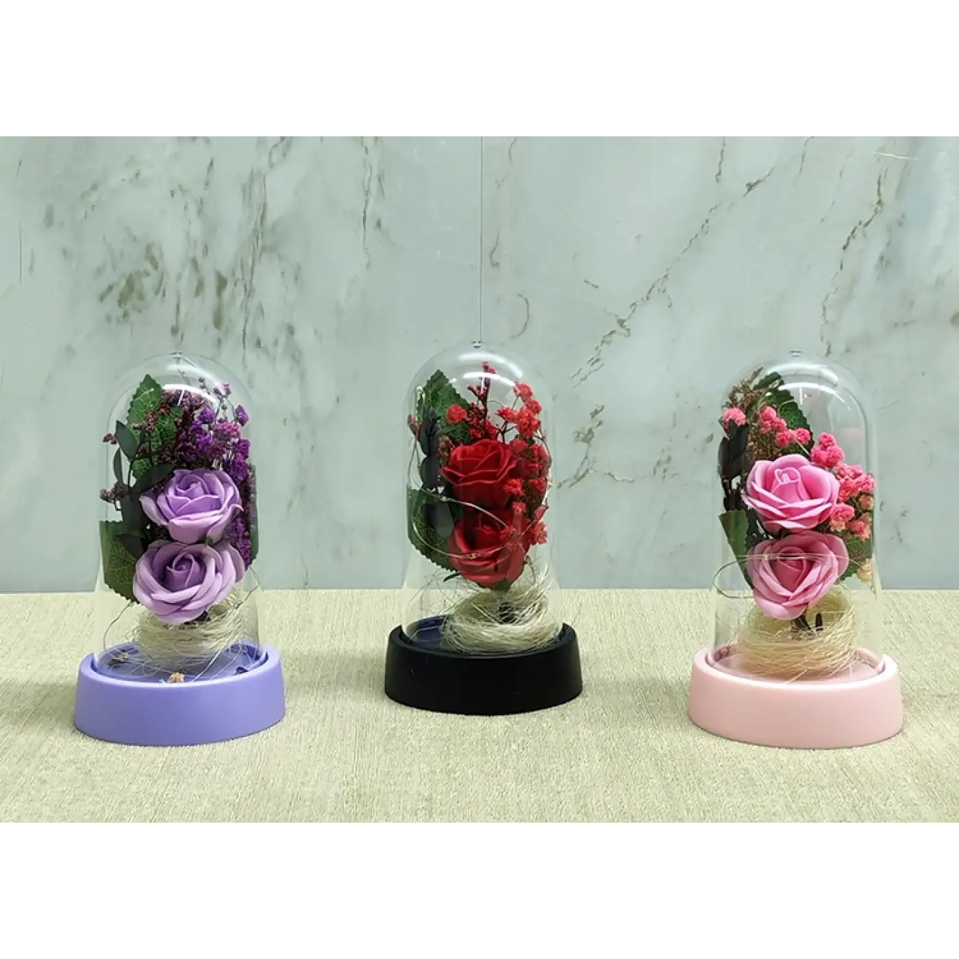 Işıklı Müzikli Romantik Fanus Tekli Gül