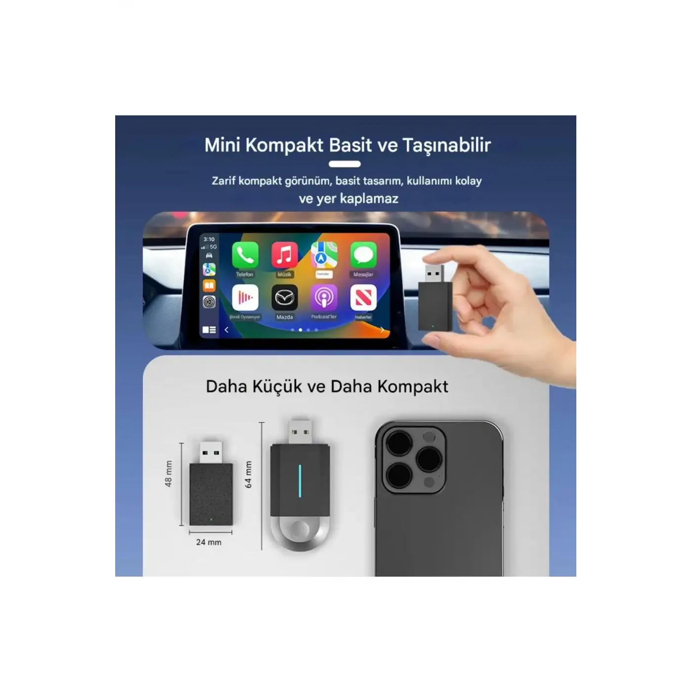 Kablosuz Android Auto/Car Play USB Dongle Cihazı