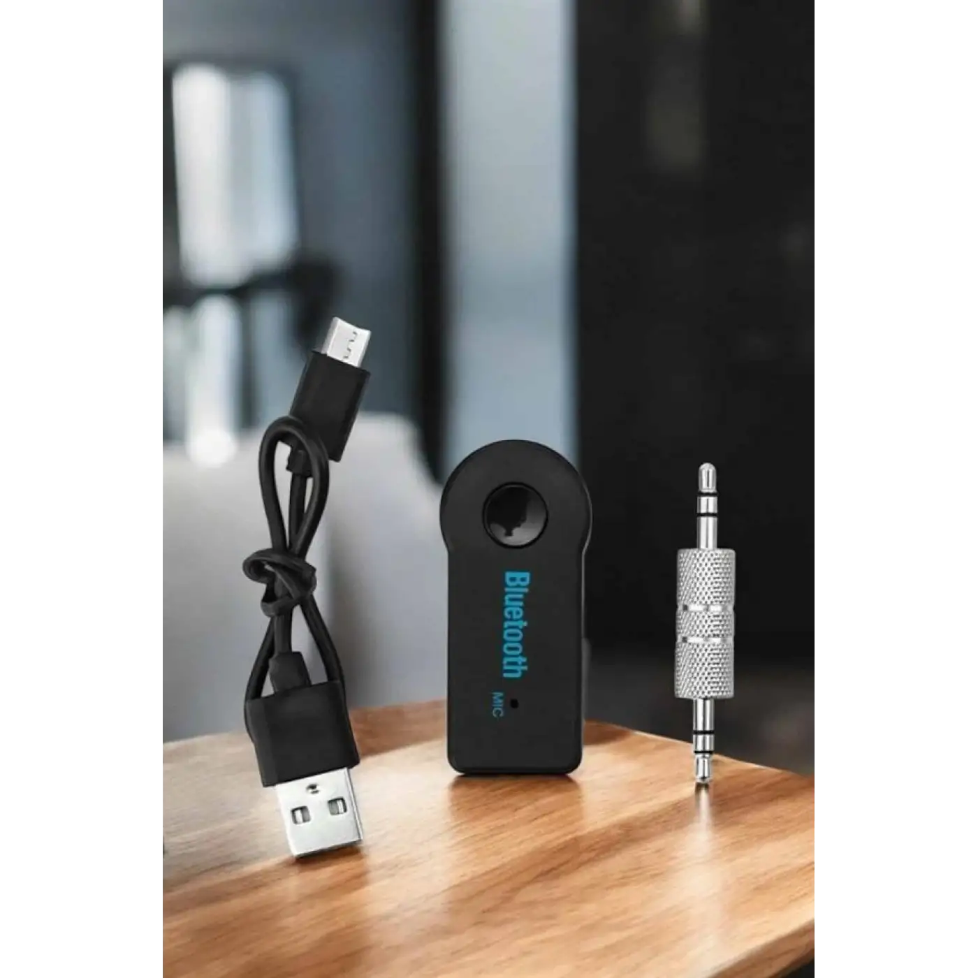 Kablosuz Bluetooth Aux Araç Kiti Siyah Hafıza Kartlı