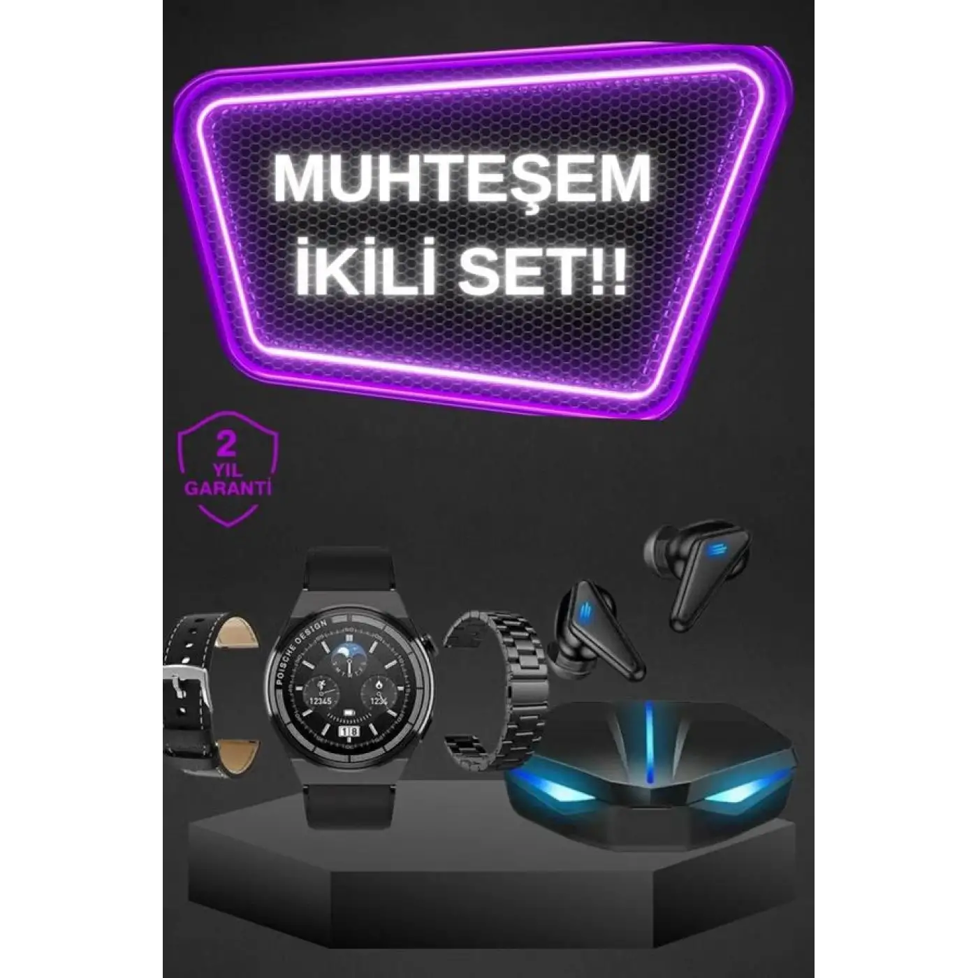 Kablosuz Bluetooth Bağlantılı Kulaklık ve Dokunmatik Ekran Akıllı Saat Arama Cevaplama