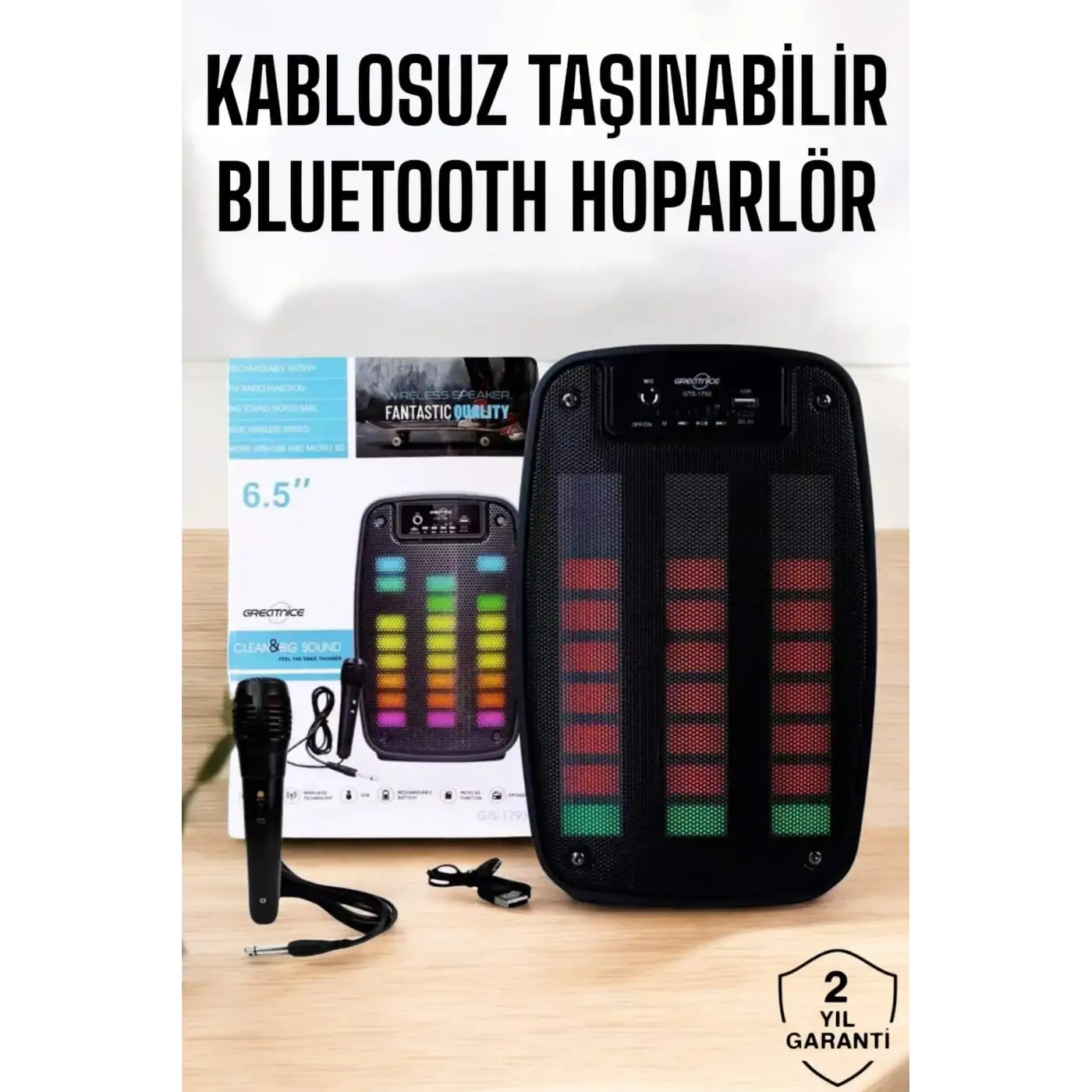 Kablosuz Bluetooth Hoparlör Taşınabilir 6.5 inç LED Işık Kareoke