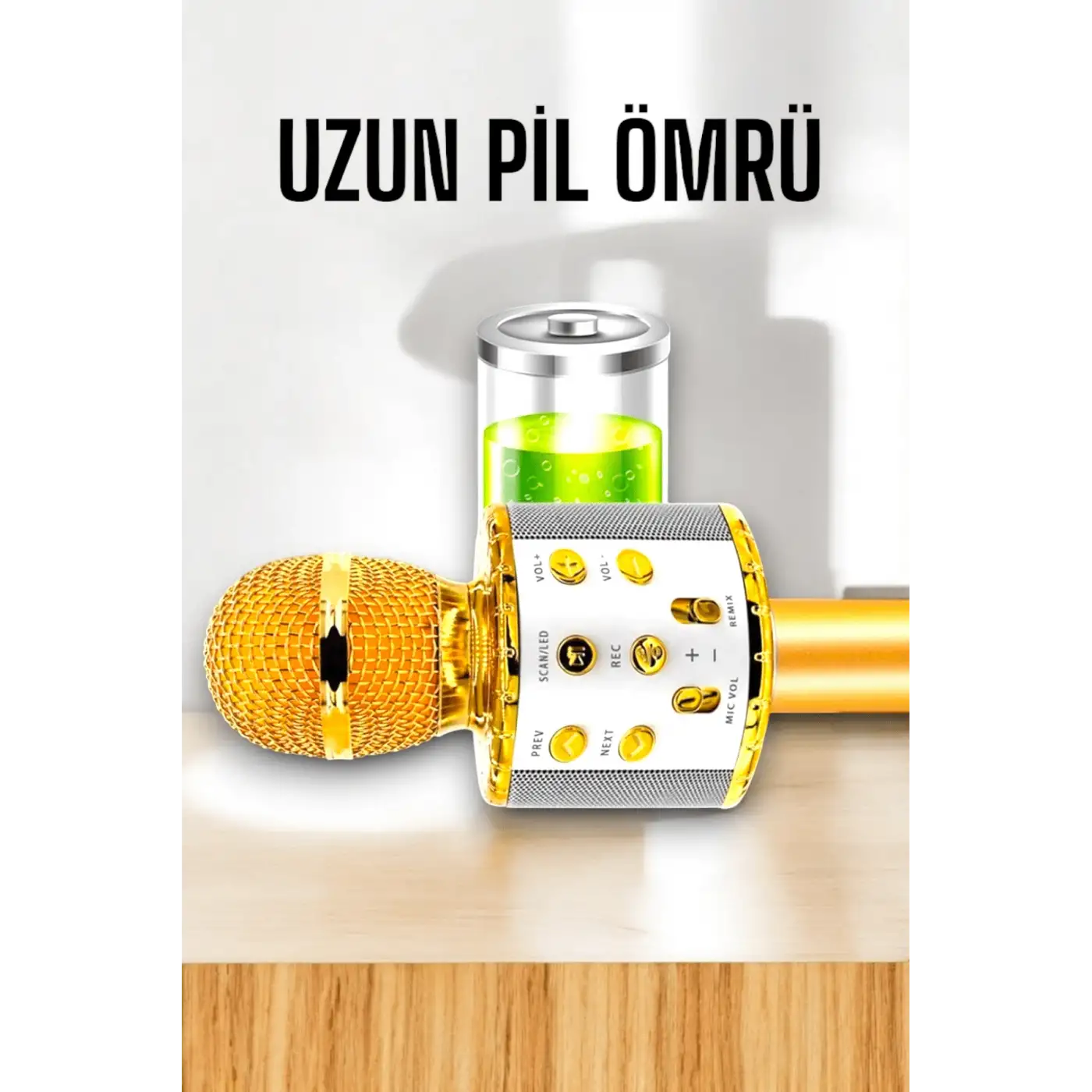 Kablosuz Bluetooth Karaoke Mikrofon USB ve AUX Girişli, Yüksek Ses Kalitesi