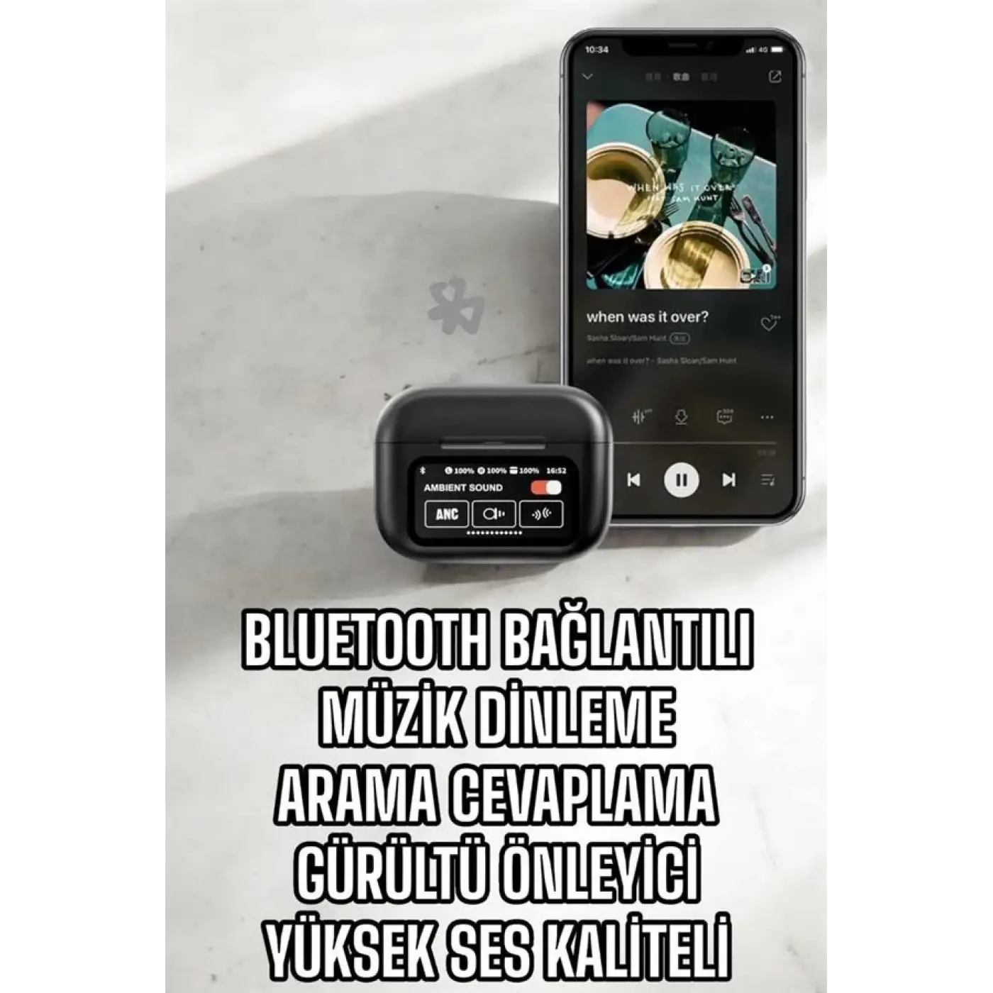 Kablosuz Bluetooth Kulaklık Ekranlı Uzun Şarj Süreli ANC Destekli