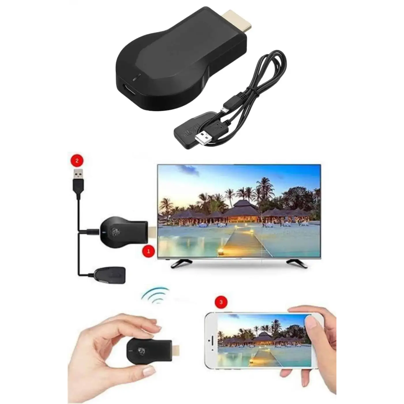 Kablosuz Hdmı Ses Ve Görüntü Aktarıcı Kolay Taşınabilir Yüksek Çözünürlüklü