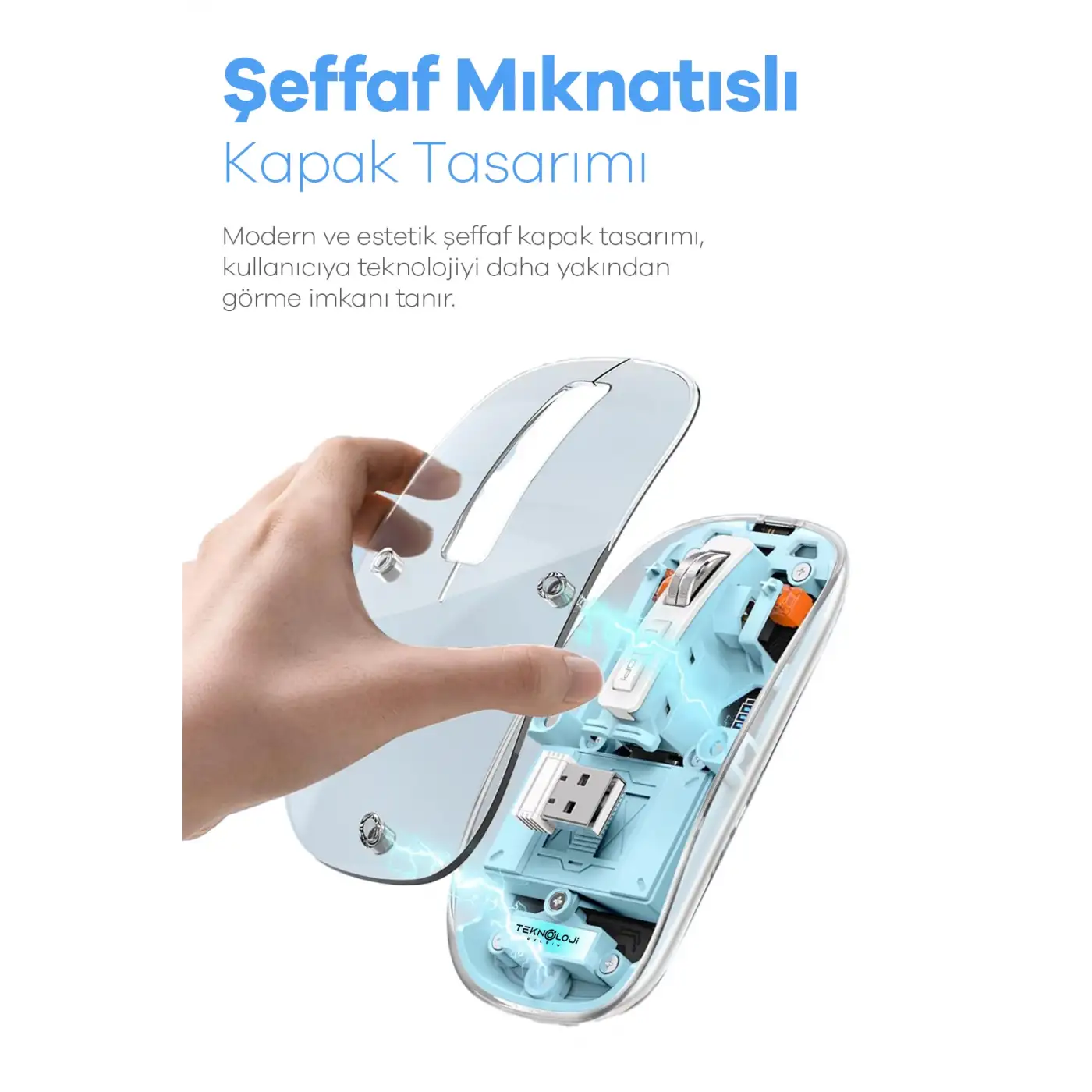 Bluetooth USB Çift Modlu Sessiz Mouse, Şeffaf Mıknatıslı Kapaklı, Type-C Şarjlı, DPI Ayarlı, Kablosuz 10m Çekim Mesafeli, Masaüstü Kısayol Tuşlu, Taşınabilir Şarjlı Mouse Turuncu