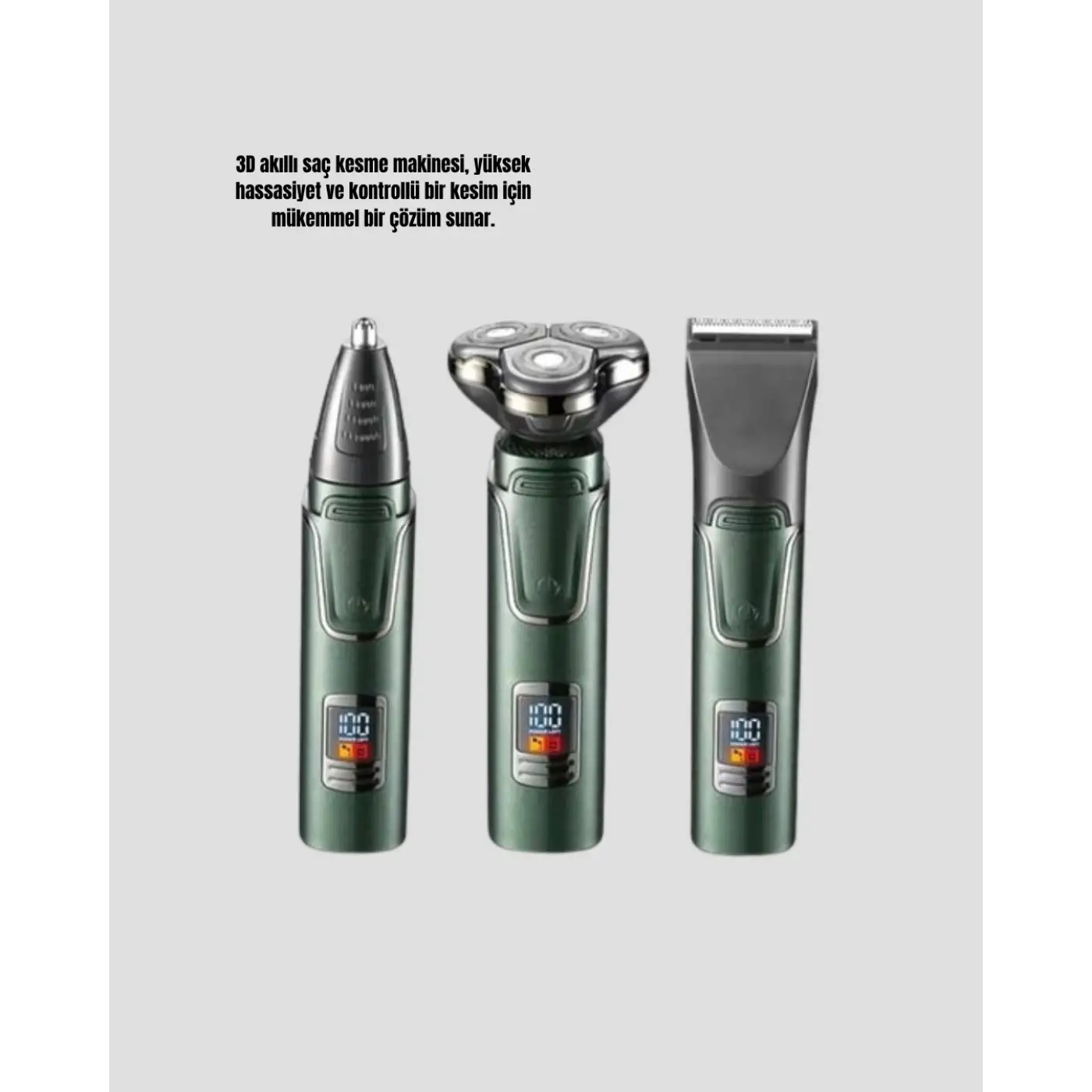 Kablosuz Profesyonel Erkek Bakım Seti – 3 Başlıklı, 3D Akıllı Kesim, Taşınabilir