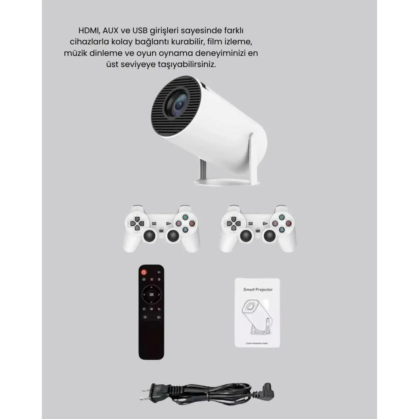 Kablosuz Projeksiyon Cihazı 4K Destekli HDMI USB Oyun Uyumlu