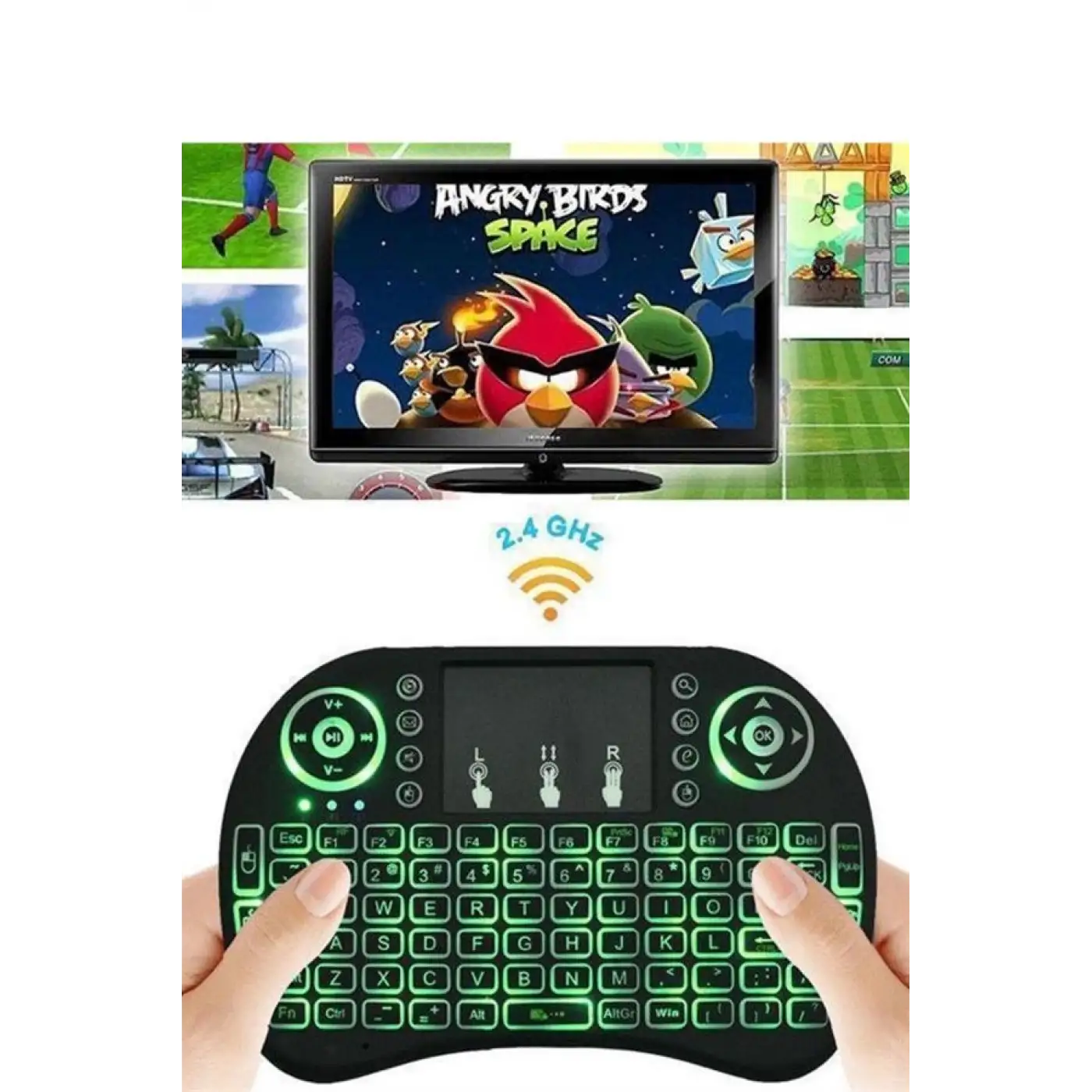 Kablosuz Türkçe Q Klavye RGB Işıklı Televizyon Ps3 Dokunmatik Mouse