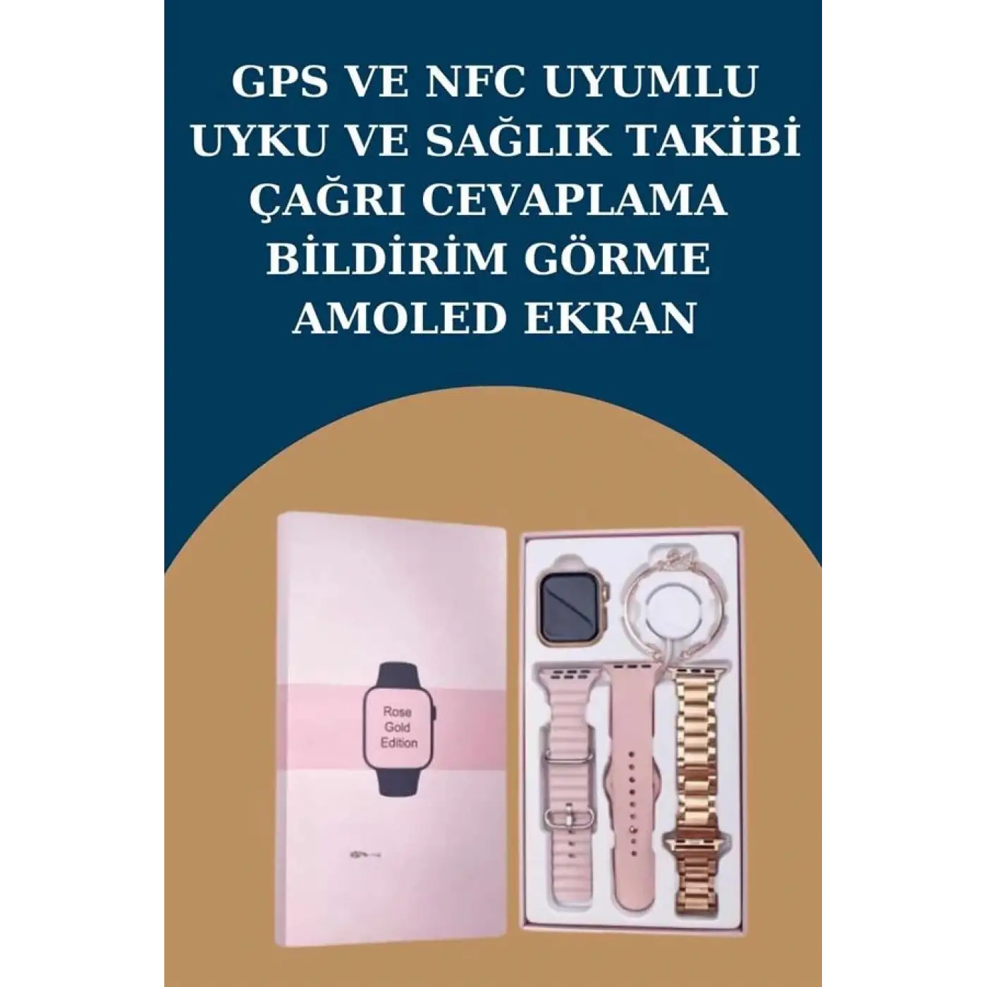 Kadınlar İçin 3 Kordonlu Akıllı Saat ve Dijital Göstergeli Powerbankli Bluetooth Kulaklık Dokunmatik Kontrol