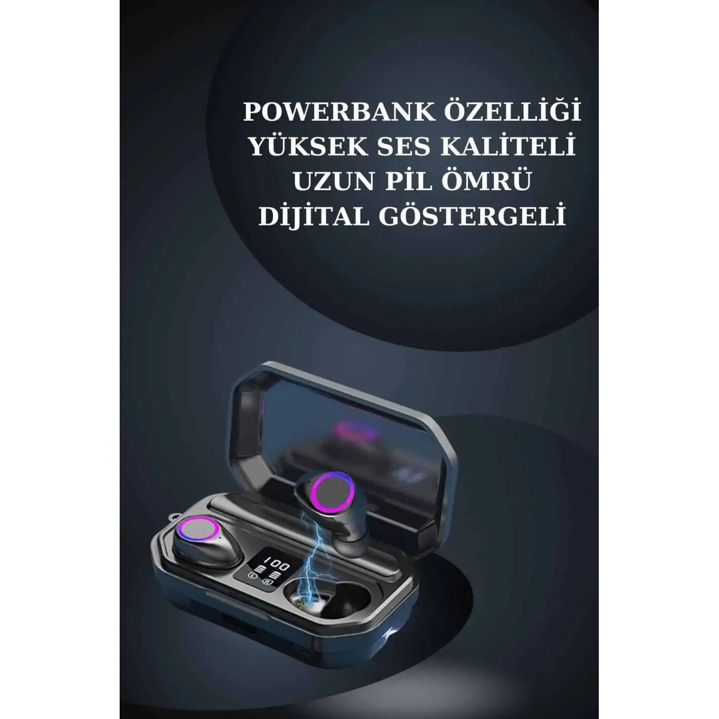 Kadınlar İçin 3 Kordonlu Akıllı Saat ve Dijital Göstergeli Powerbankli Bluetooth Kulaklık Dokunmatik Kontrol